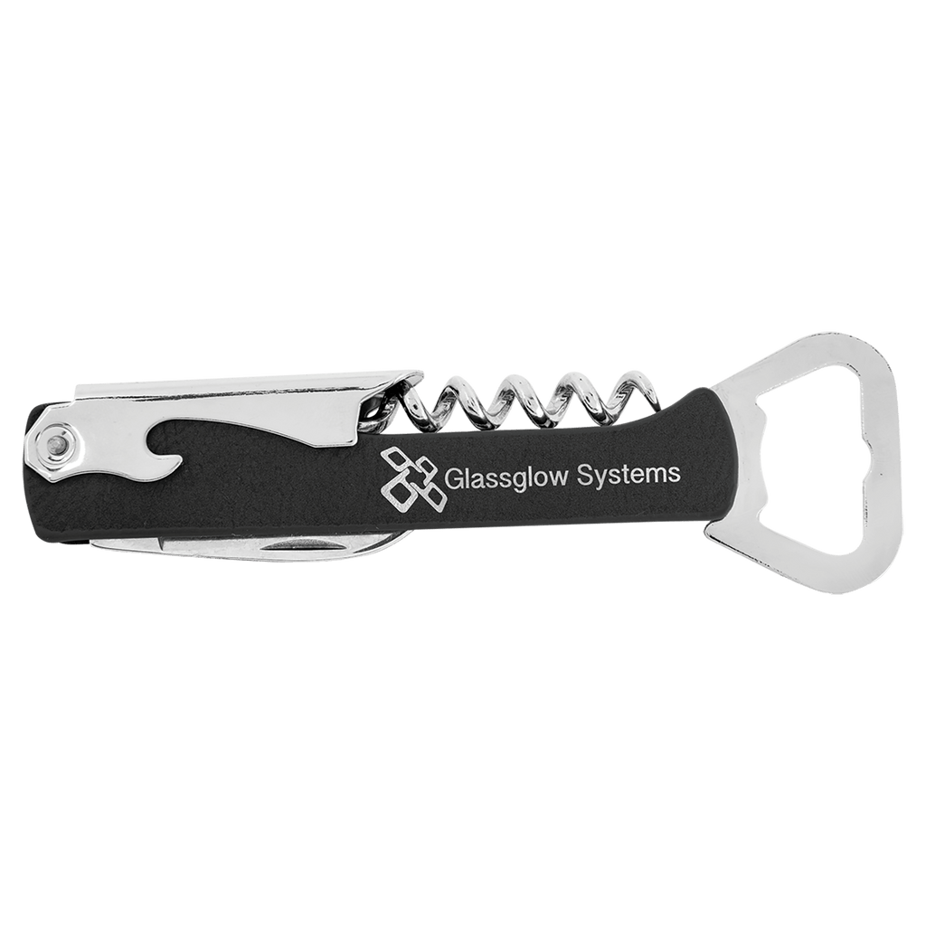 Black/Silver Laserable Leatherette Wine Bottle Opener