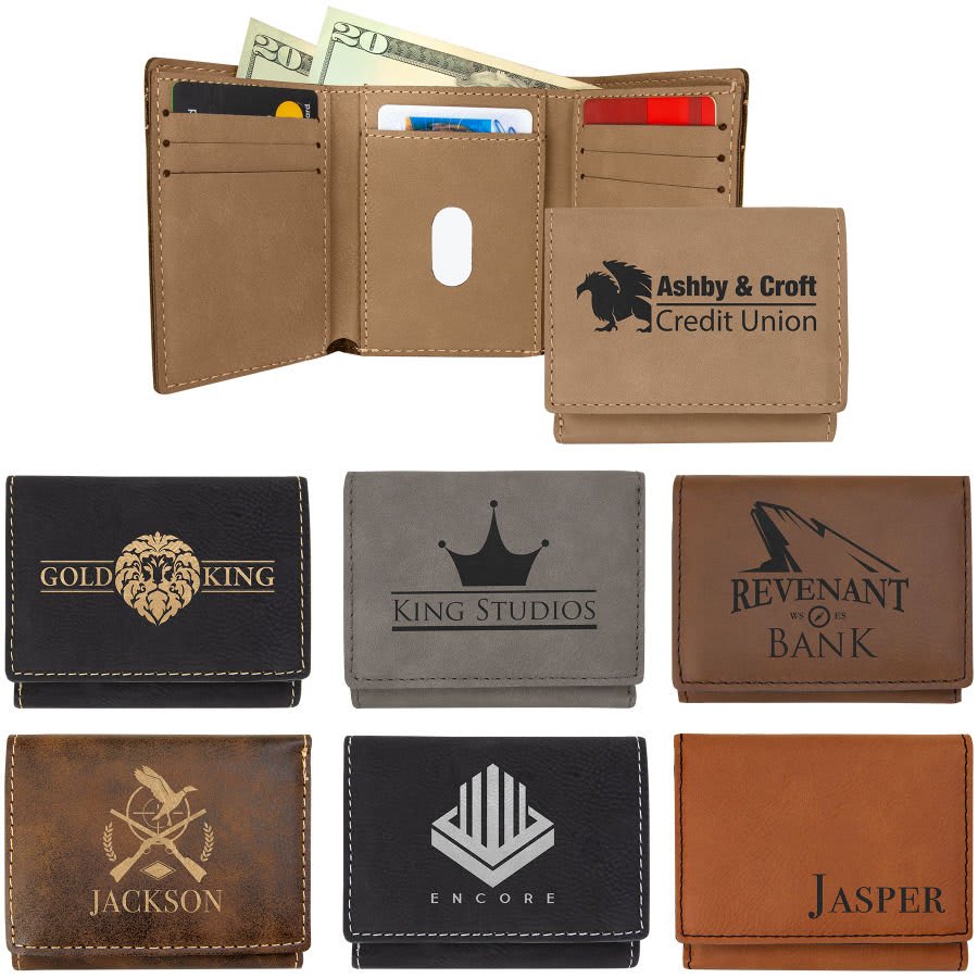 3" x 4" Laserable Leatherette Trifold Wallet Sample Set