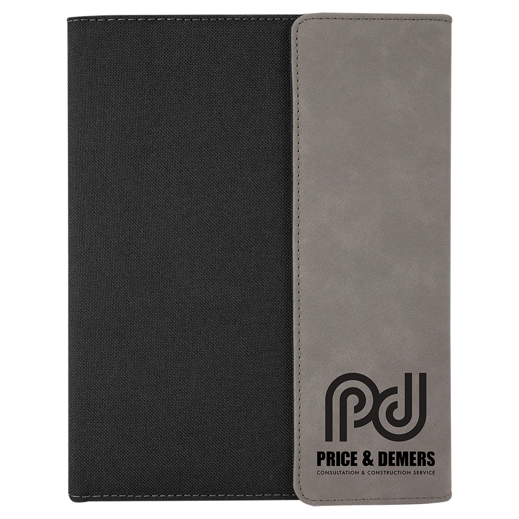 7" x 9" Gray Laserable Leatherette / Canvas Portfolio with Notepad