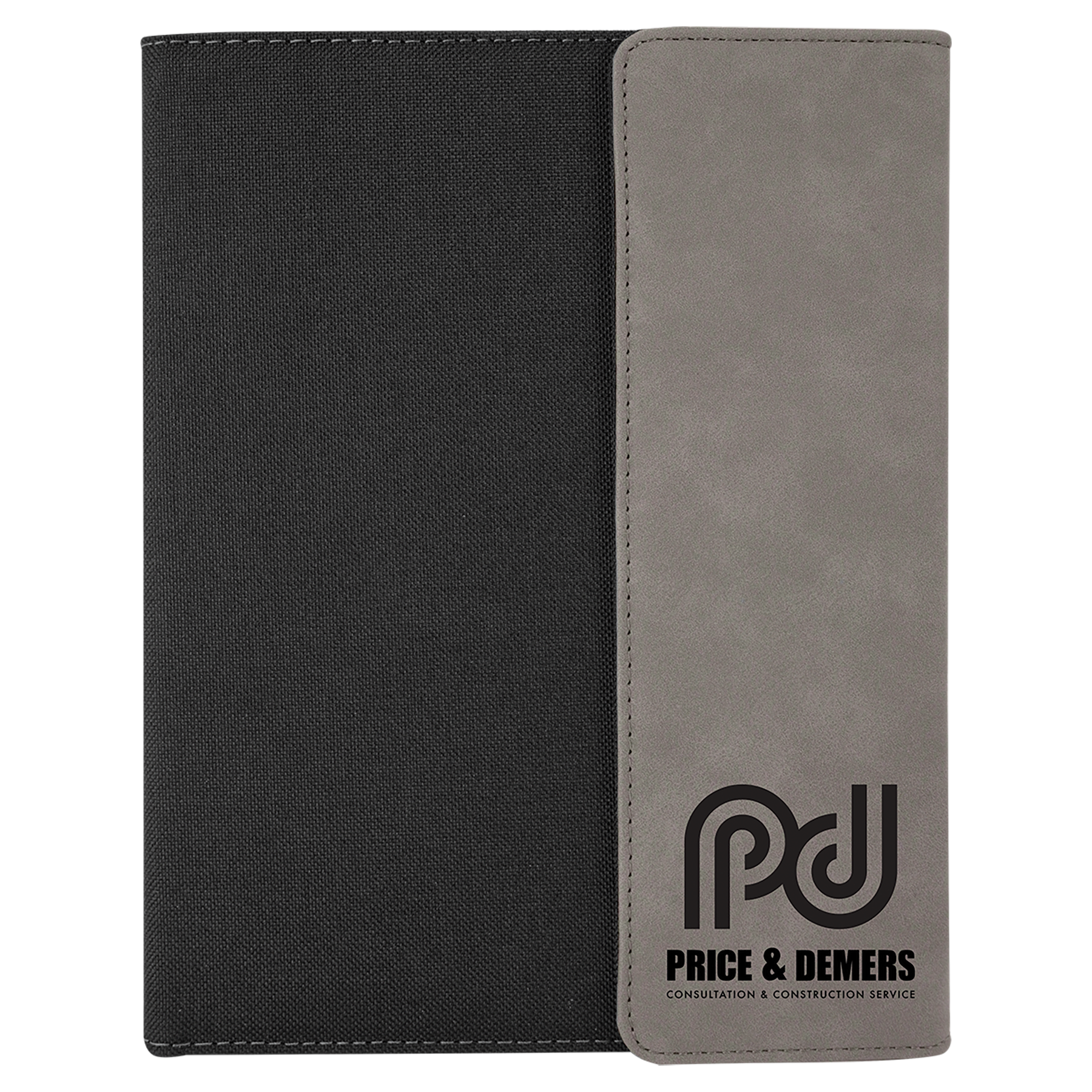 7" x 9" Gray Laserable Leatherette / Canvas Portfolio with Notepad