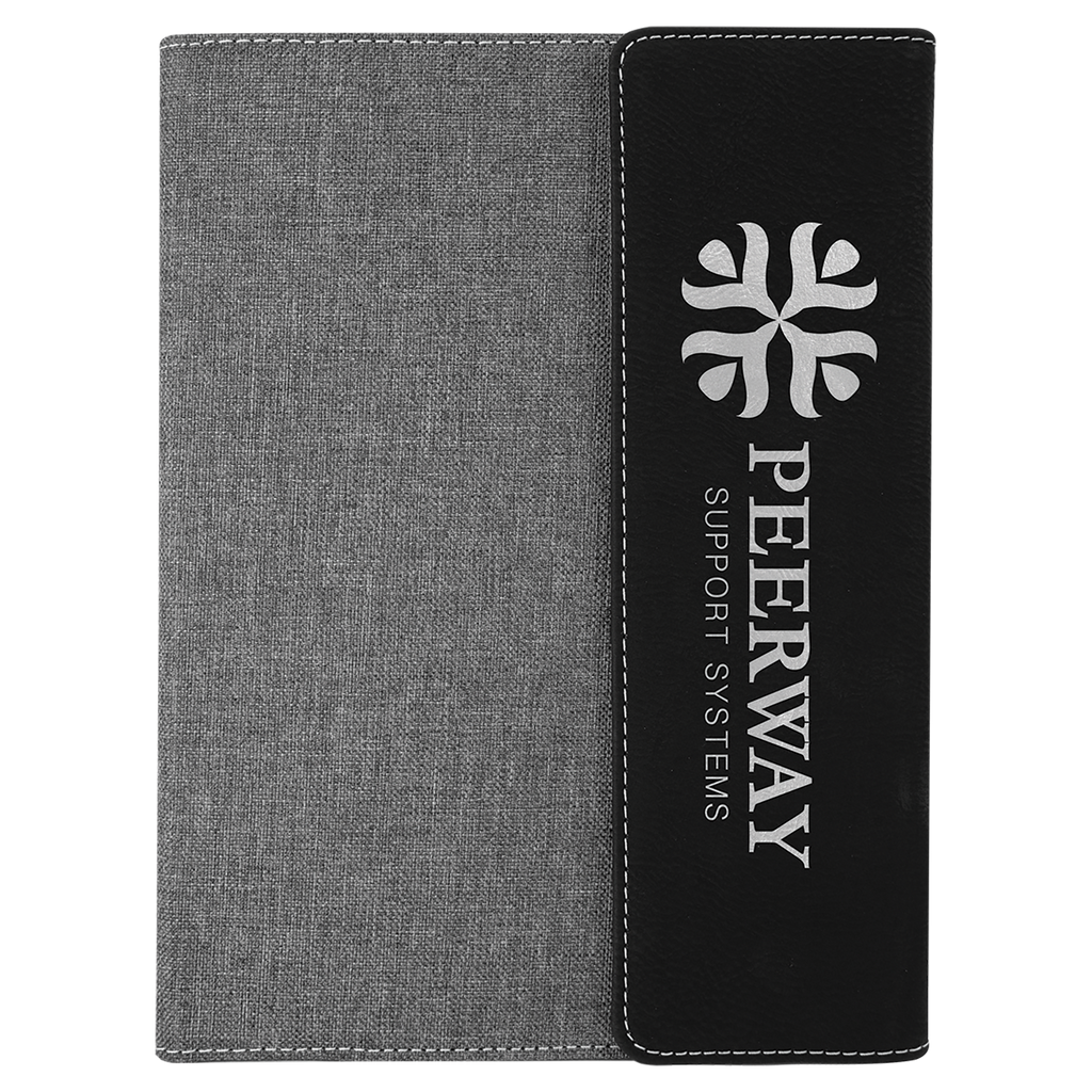 7" x 9"/Silver Laserable Leatherette /Gray Canvas Portfolio with Notepad