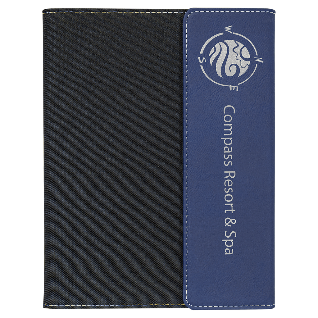 7" x 9" Blue/Silver Laserable Leatherette / Canvas Portfolio with Notepad