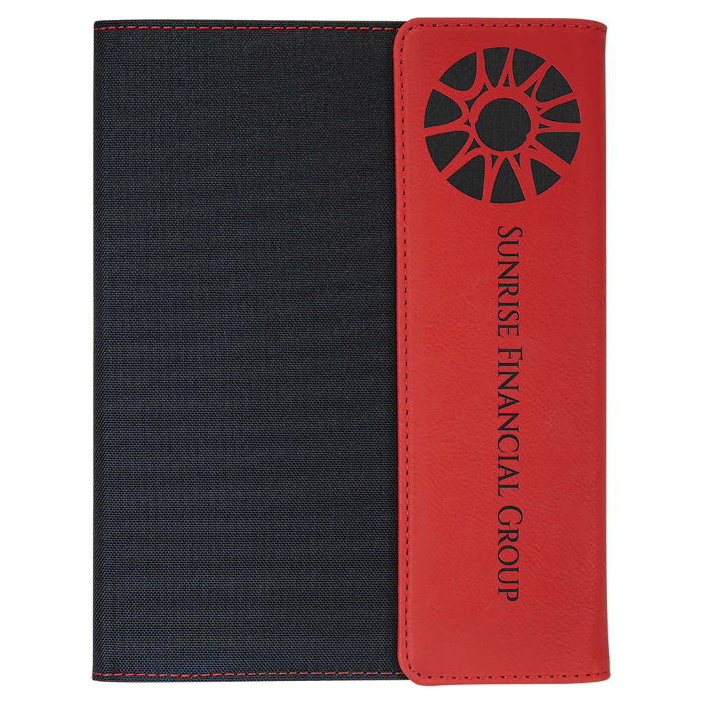 7" x 9" Red Laserable Leatherette / Canvas Portfolio with Notepad