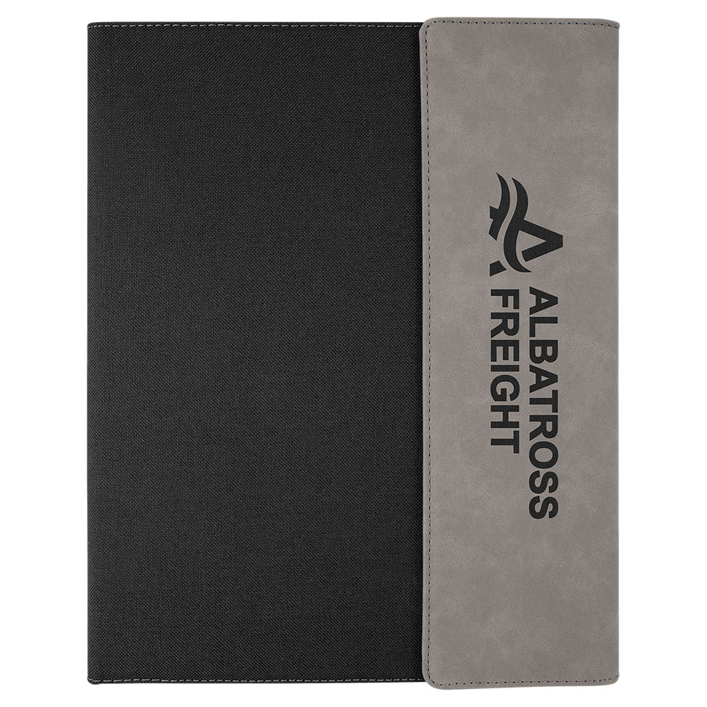 9 1/2" x 12" Gray Laserable Leatherette / Canvas Portfolio w / Notepad