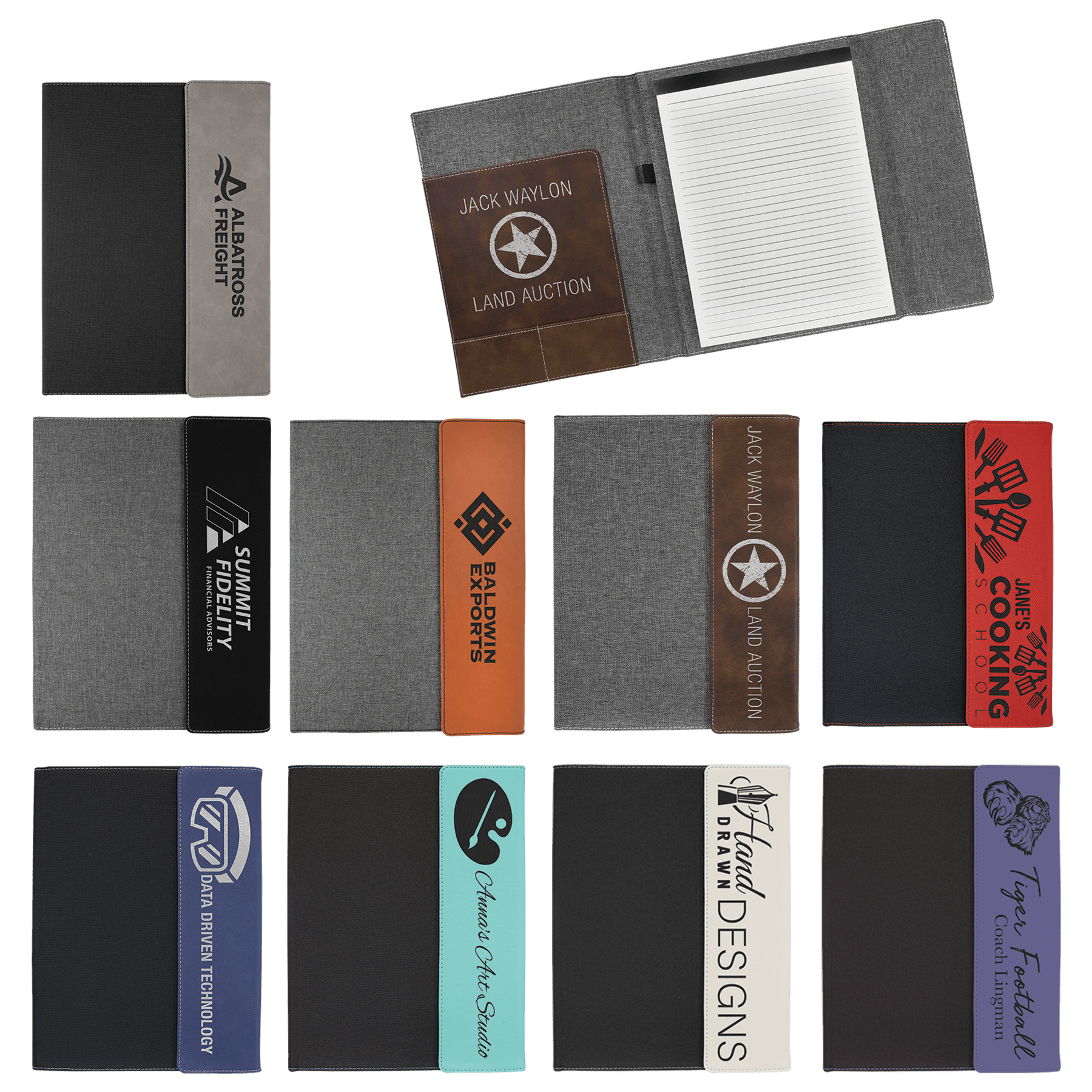 9 1/2" x 12" Laserable Leatherette / Canvas Portfolio with Notepad Sa      mple Set