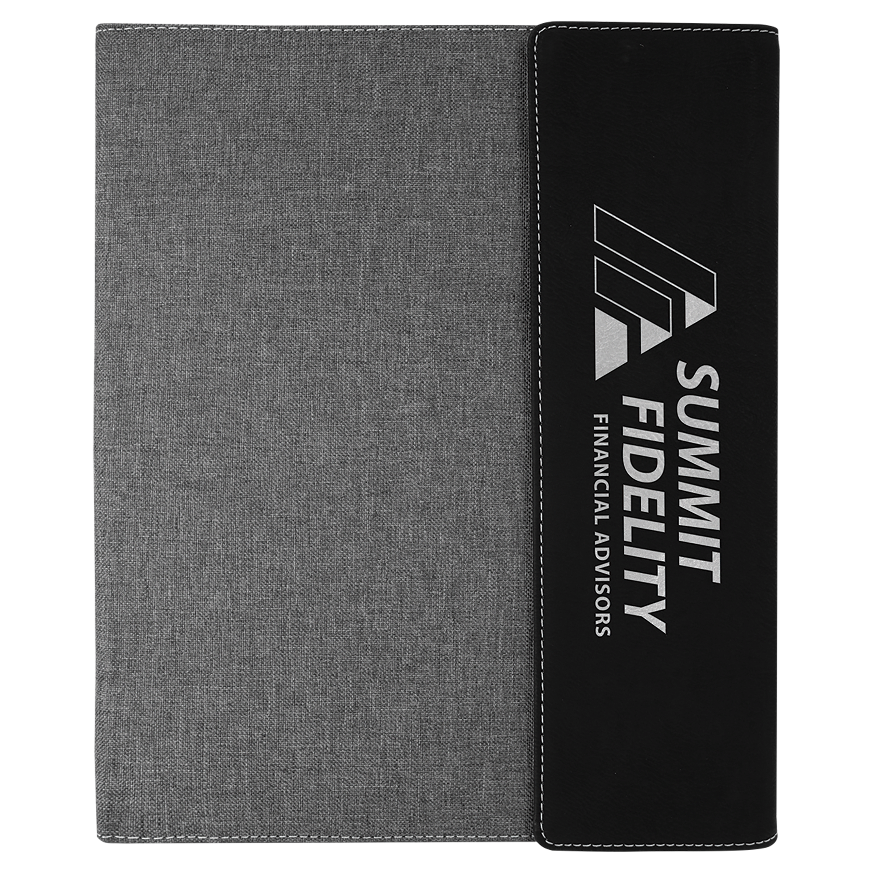 9 1/2"x12" Black/Silver Laserable Leatherette / Canvas Portfolio w/Notepad