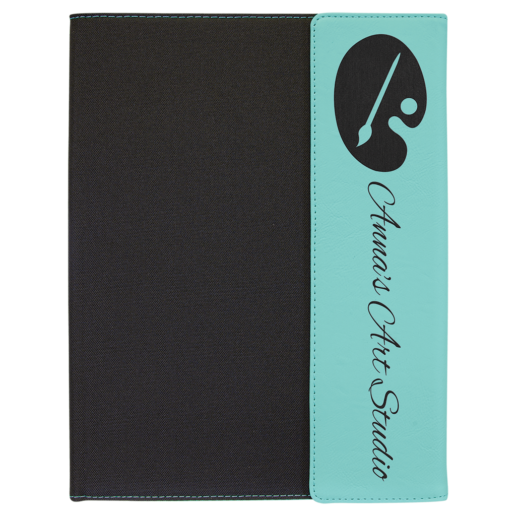 9 1/2"x12" Teal Laserable Leatherette / Canvas Portfolio with Notepad
