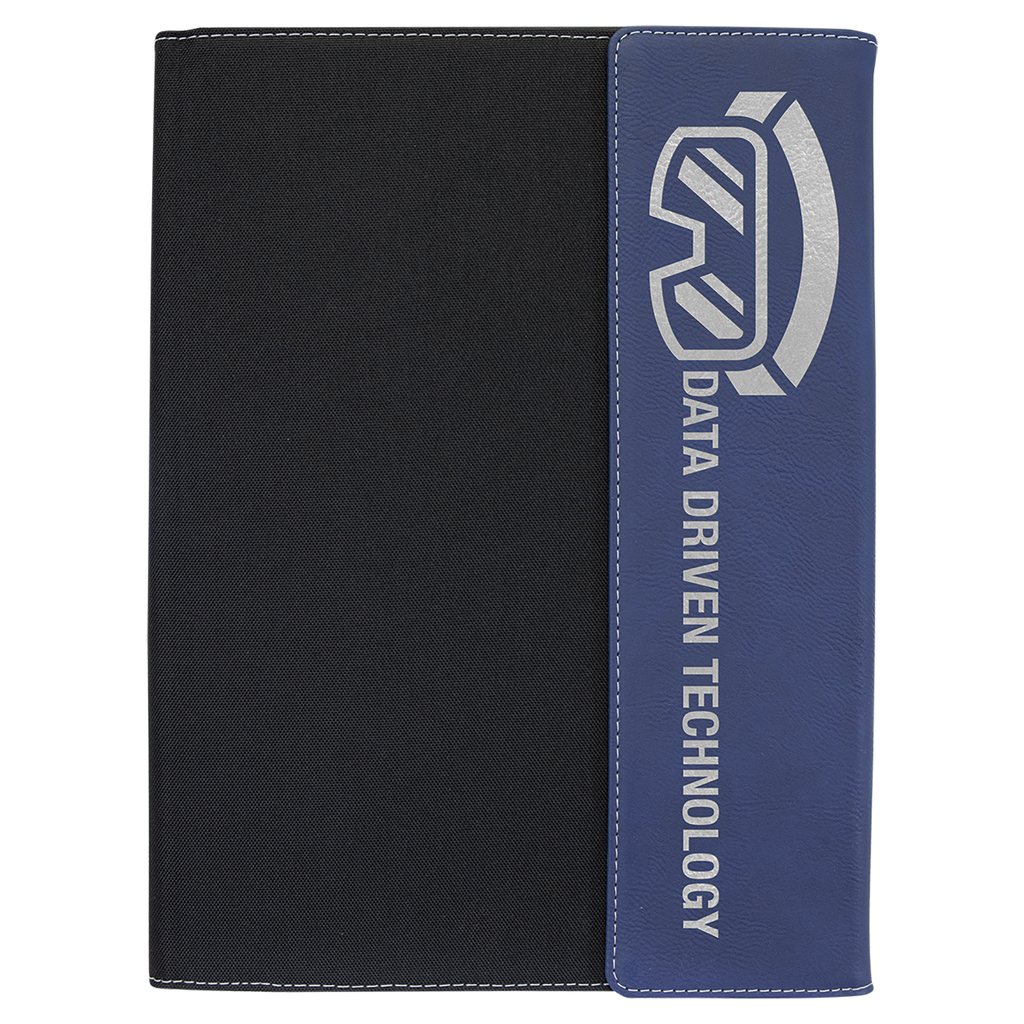 9 1/2"x12" Blue/Silver Laserable Leatherette  / Canvas Portfolio w/Notepad