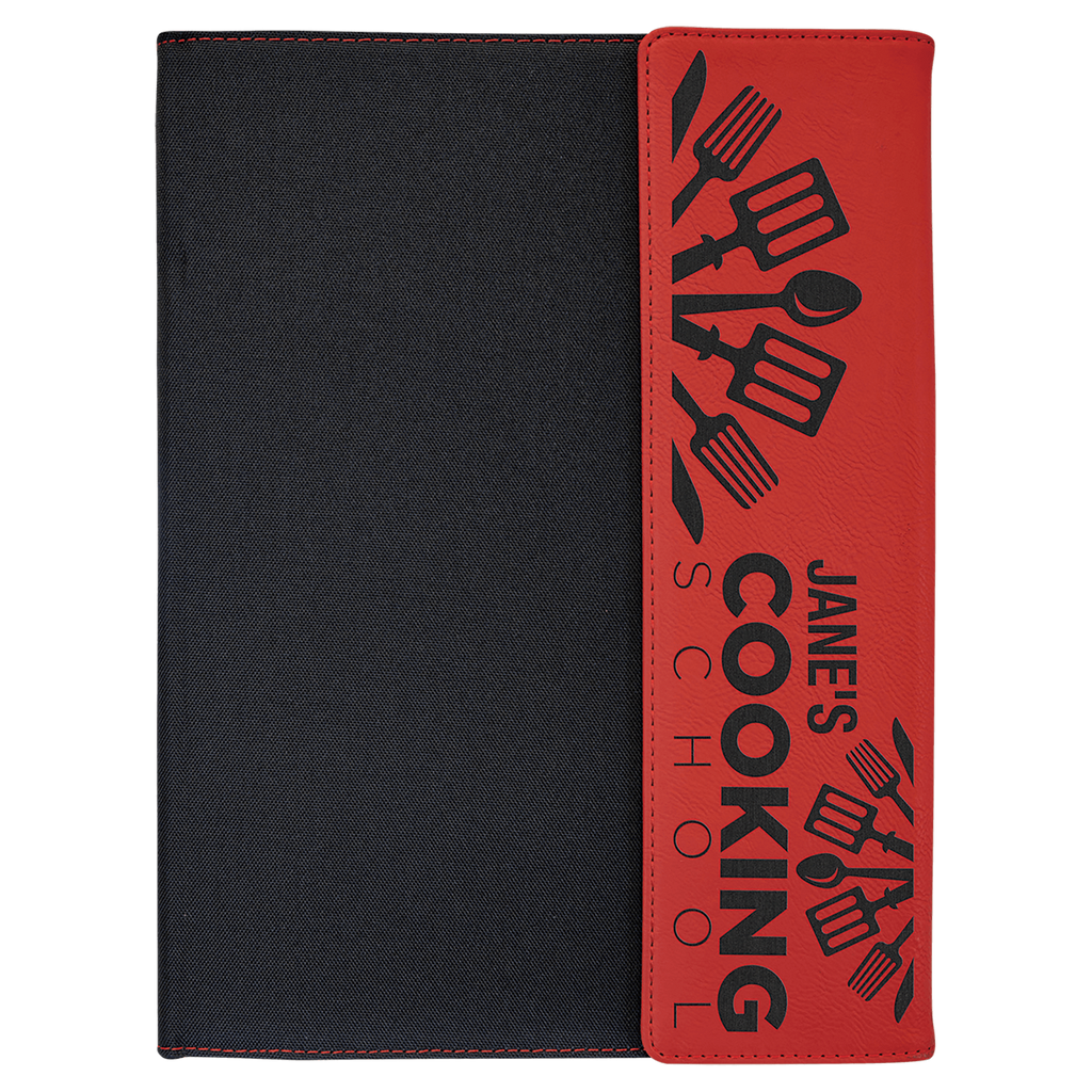 9 1/2" x 12" Red Laserable Leatherette / Canvas Portfolio with Notepad