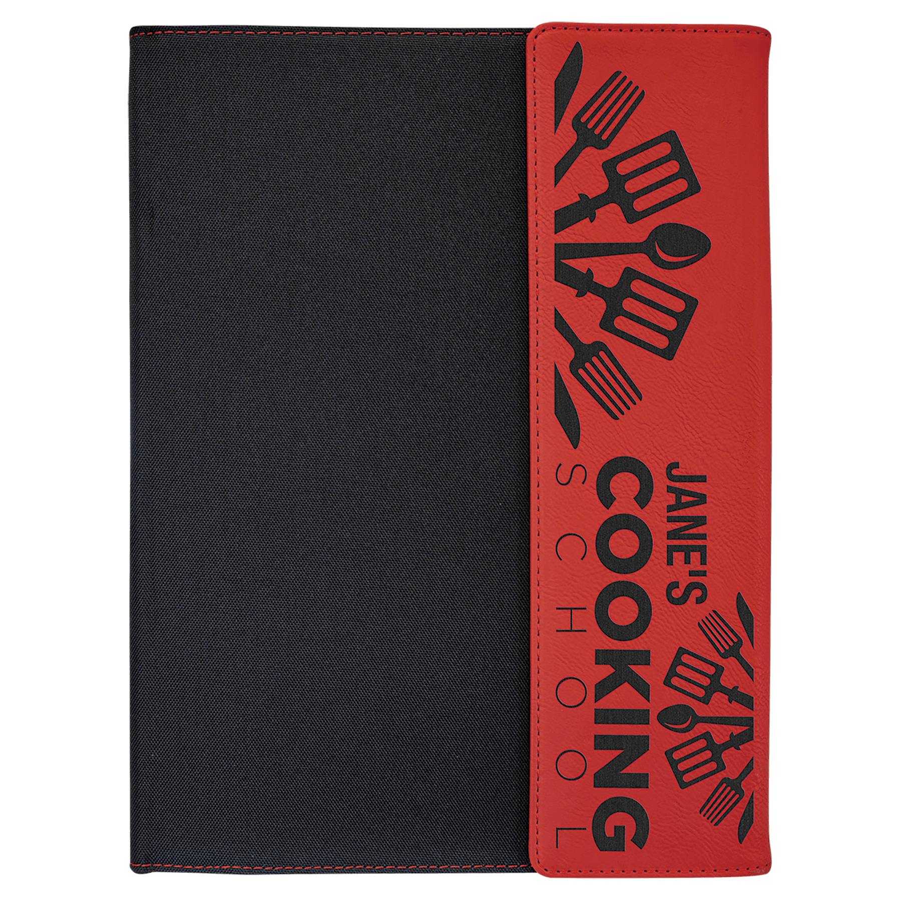 9 1/2" x 12" Red Laserable Leatherette / Canvas Portfolio with Notepad