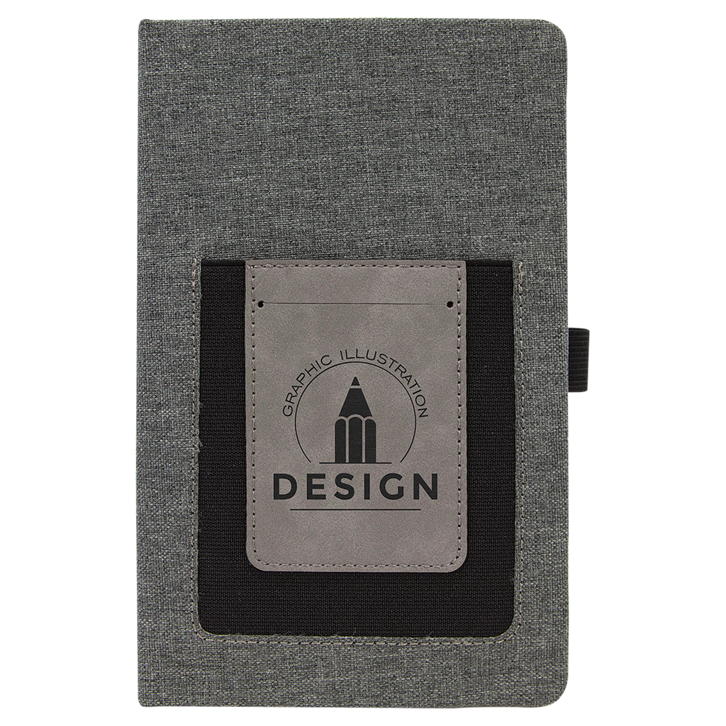 5 1/4" x 8 1/4" w/Gray Laserable Leatherette Journal with Cell/Card Slot