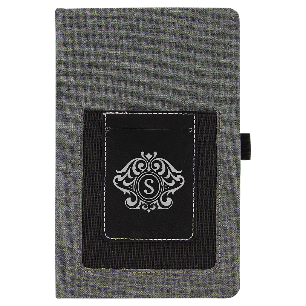 5 1/4" x 8 1/4" w/Black Laserable Leatherette Journal with Cell/Card Slot