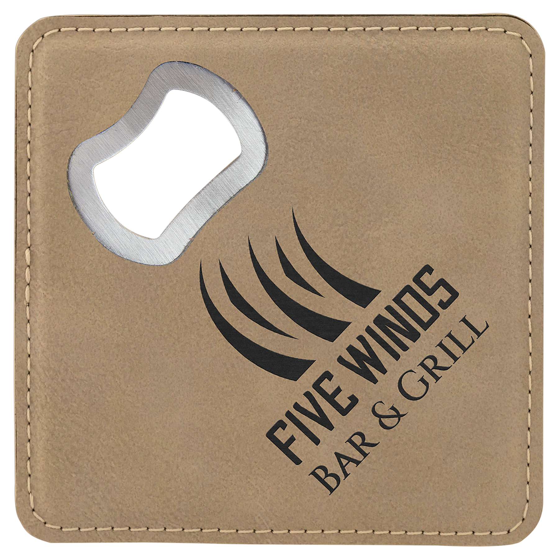 4" x 4" Square Light Laserable Leatherette Bottle Opener Coaster