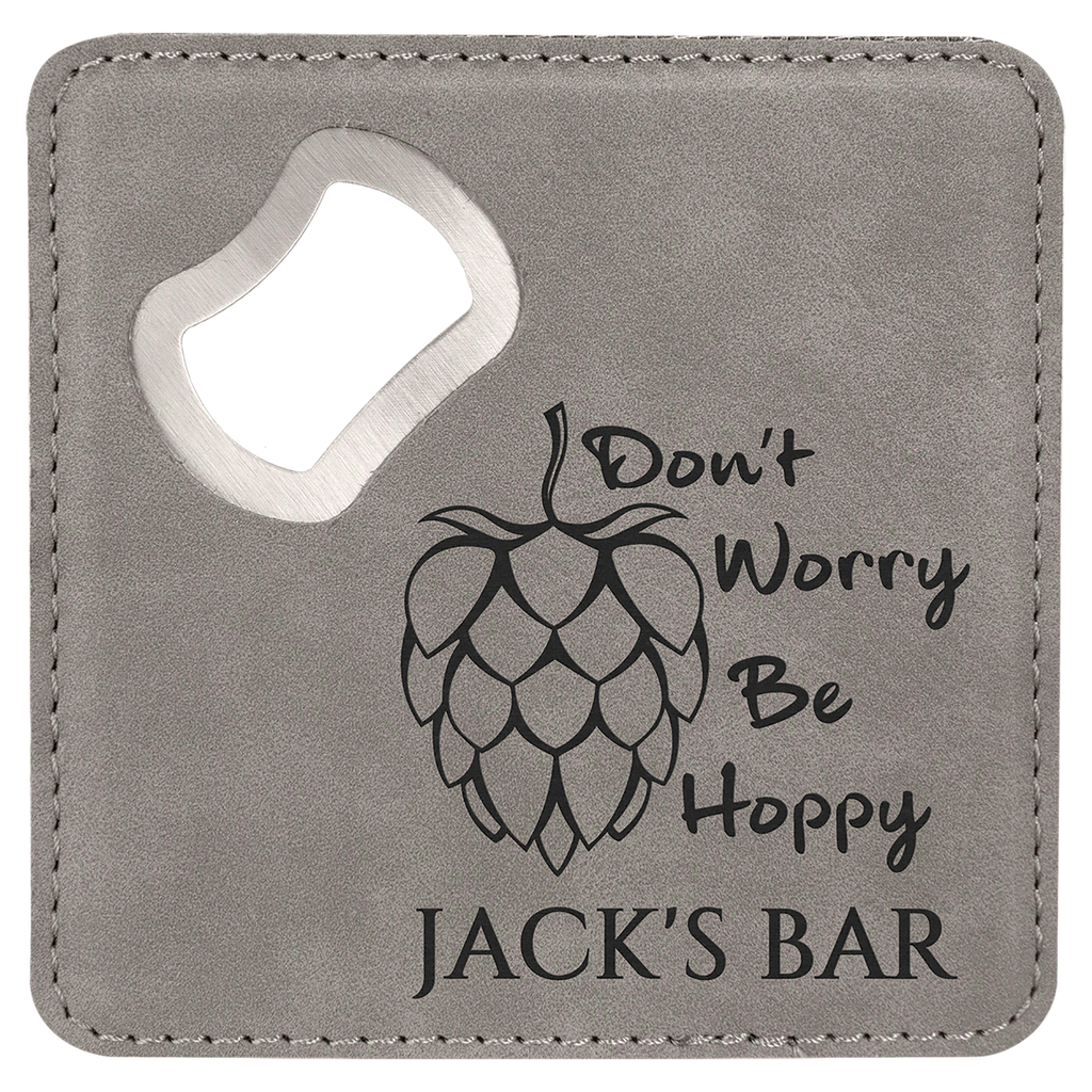 4" x 4" Square Laserable Leatherette Bottle Opener Coaster
