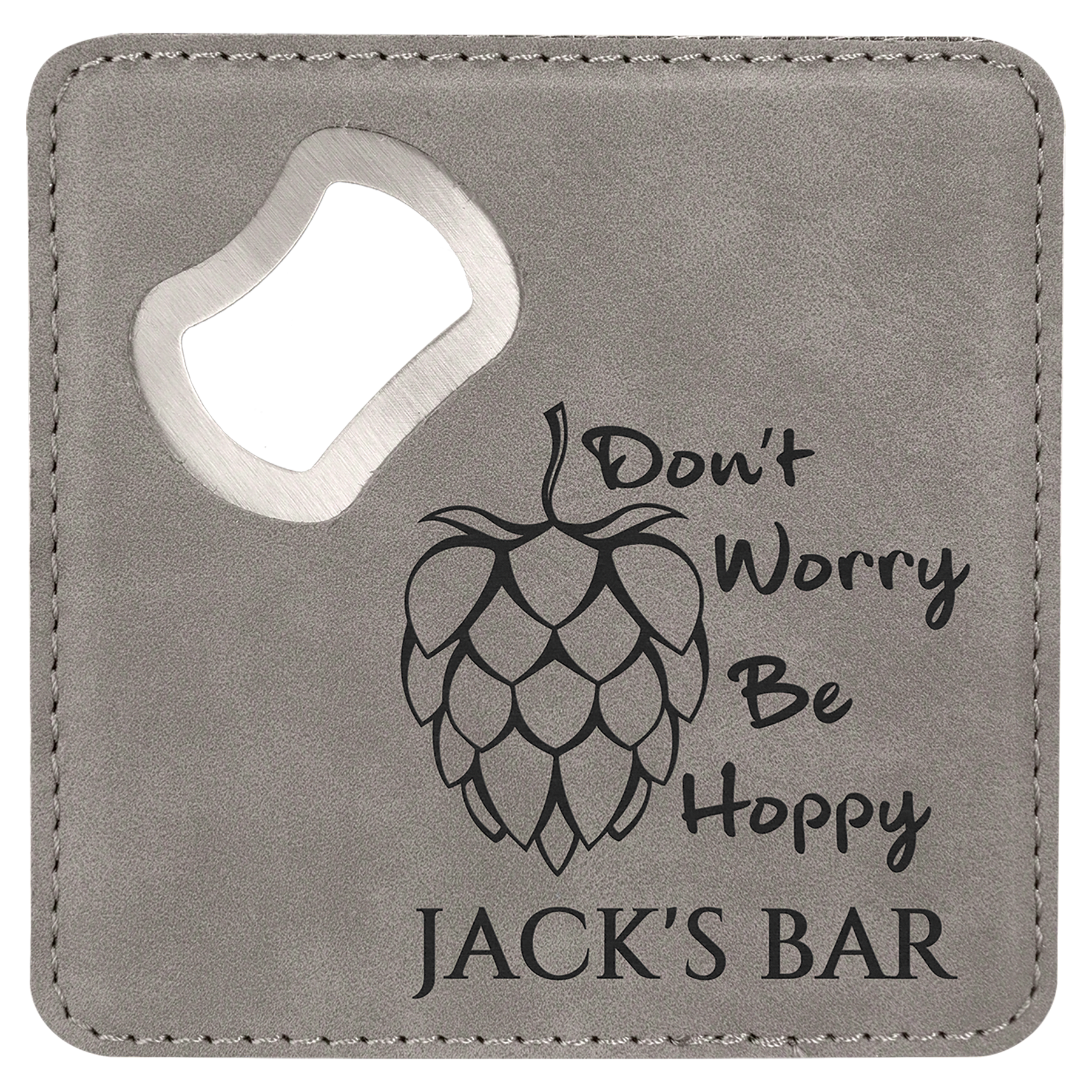 4" x 4" Square Laserable Leatherette Bottle Opener Coaster