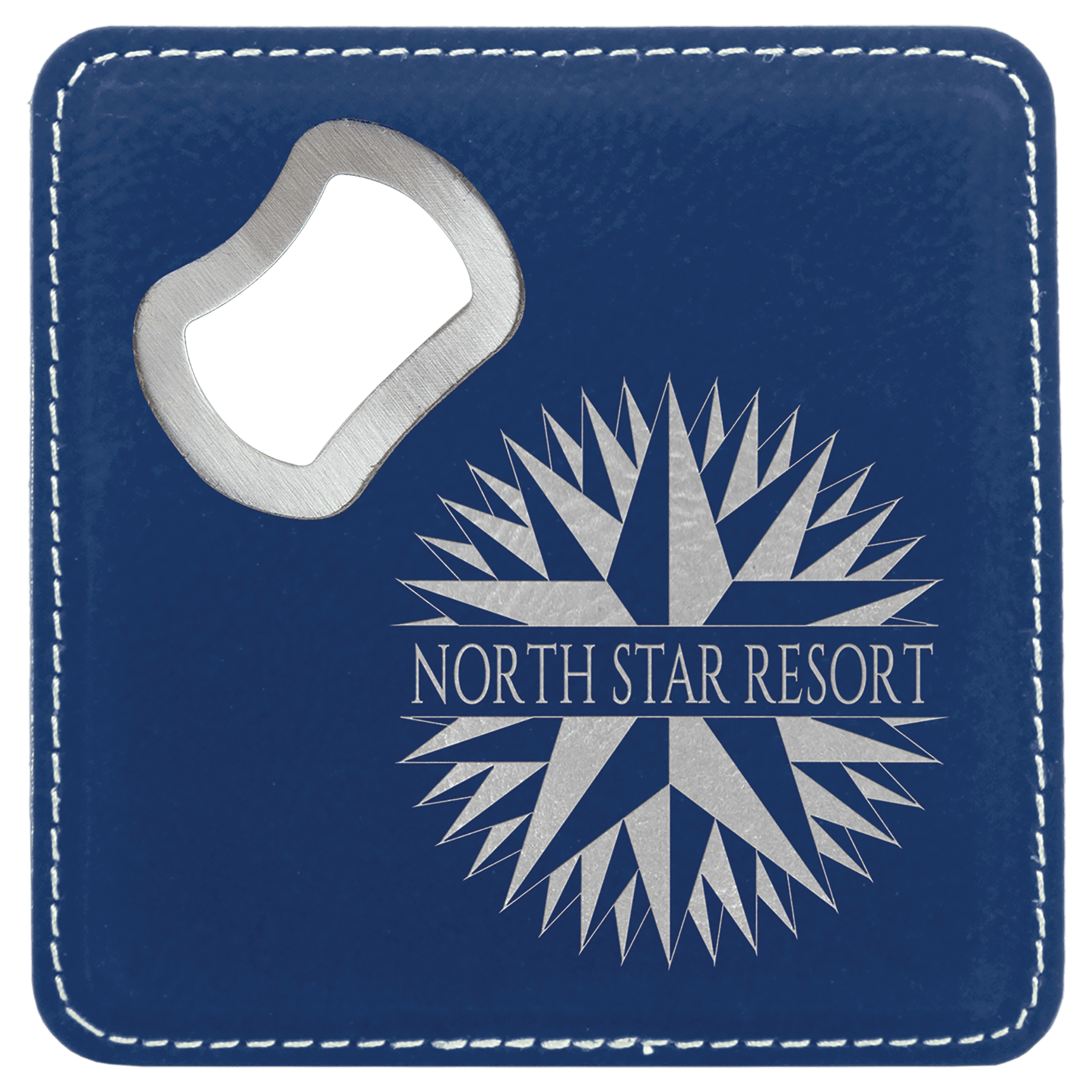 4" x 4" Square/Silver Laserable Leatherette Coaster with Bottle Opener
