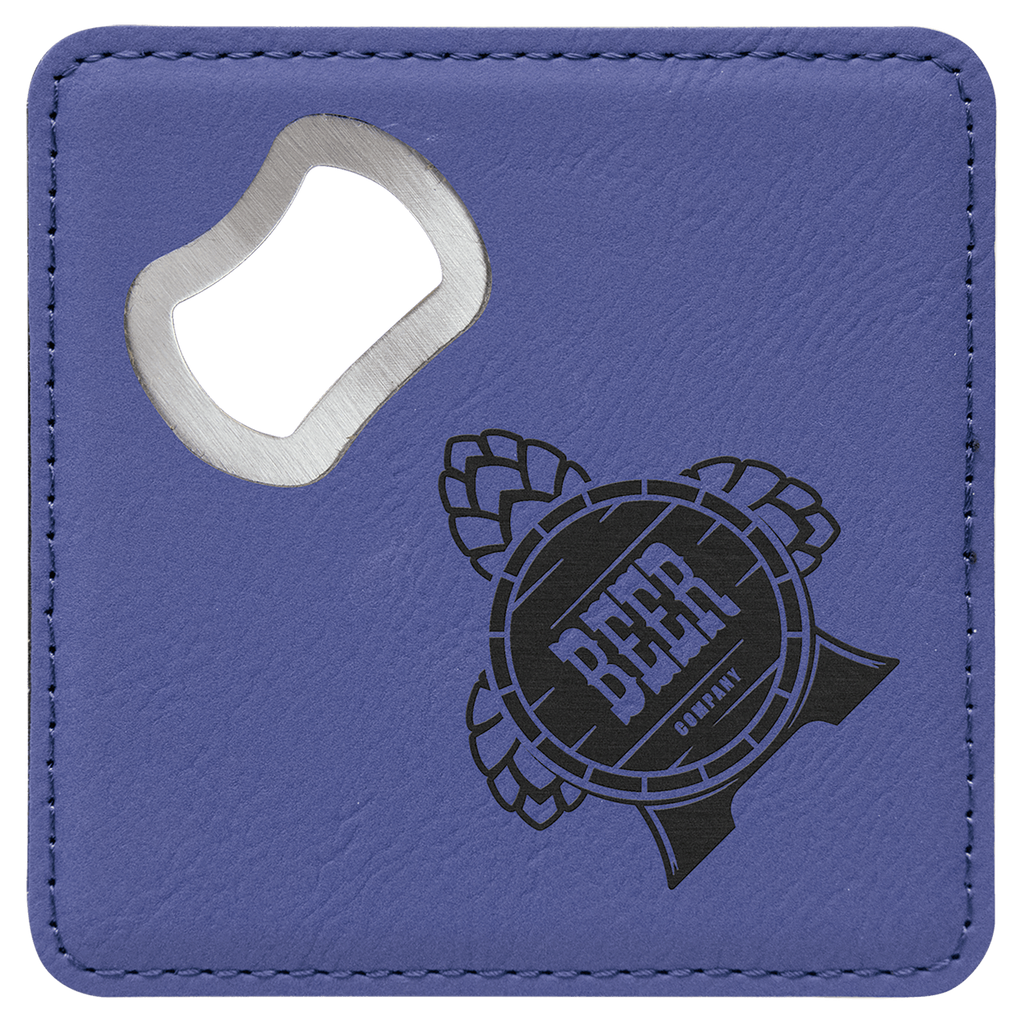 4" x 4" Square Laserable Leatherette Bottle Opener Coaster