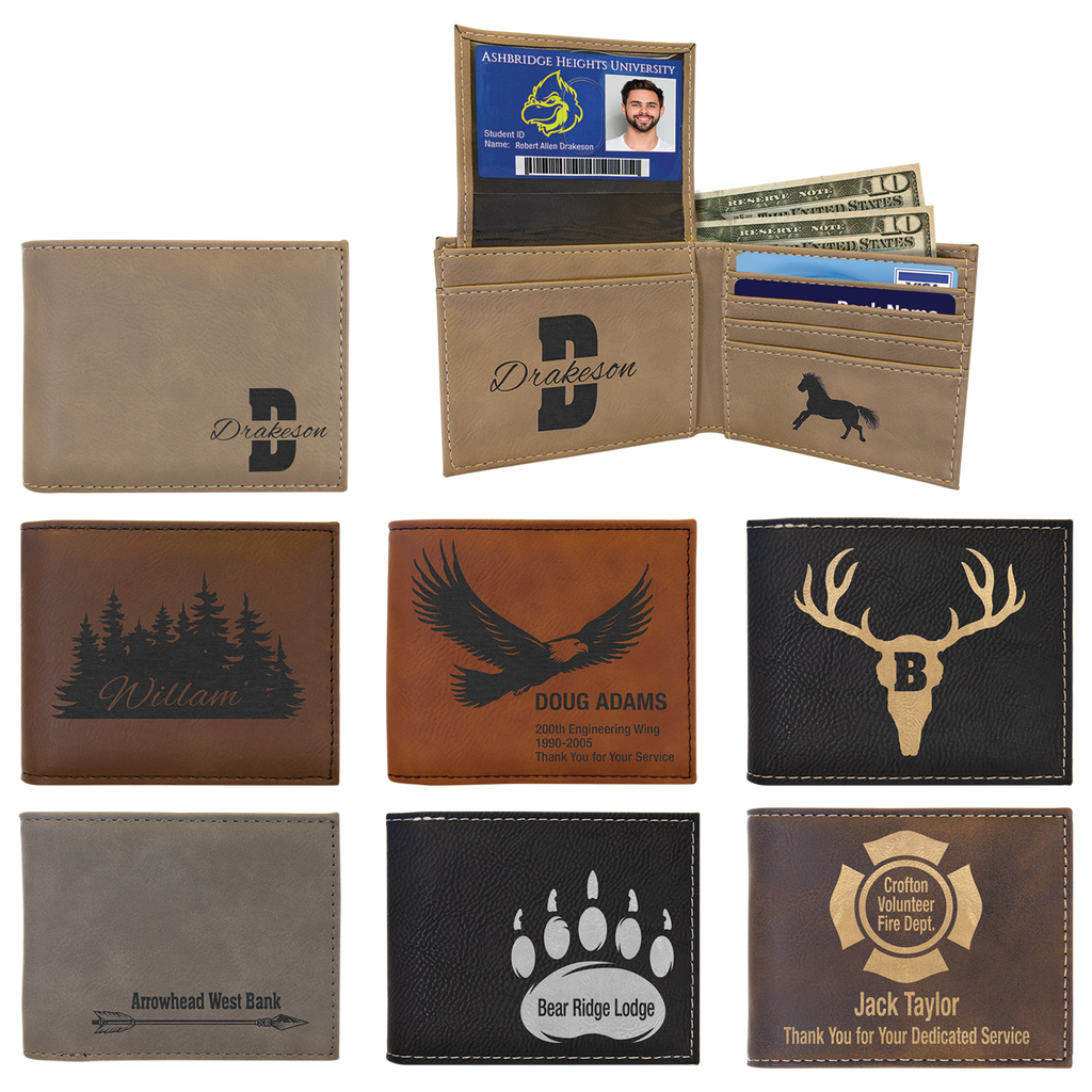 Laserable Leatherette Bi-Fold Wallet w/Flip ID Sample Set