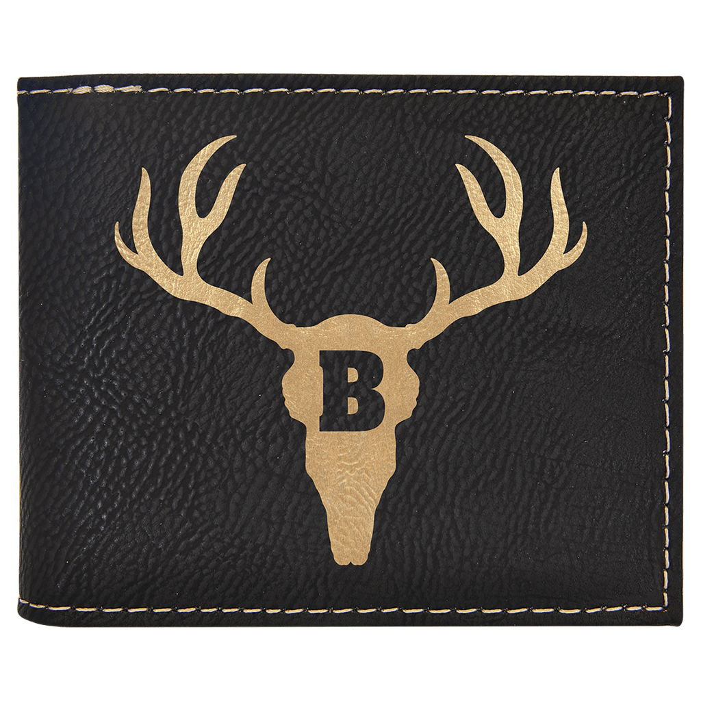 Black/Gold Laserable Leatherette Bi-Fold Wallet w/Flip  ID Display