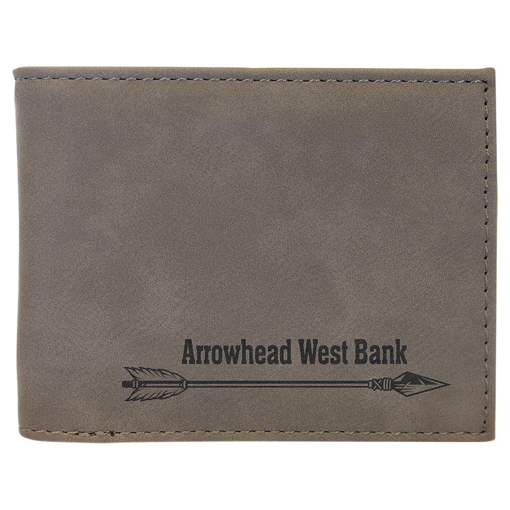 Gray Laserable Leatherette Bi-Fold Wallet w/Flip  ID Display