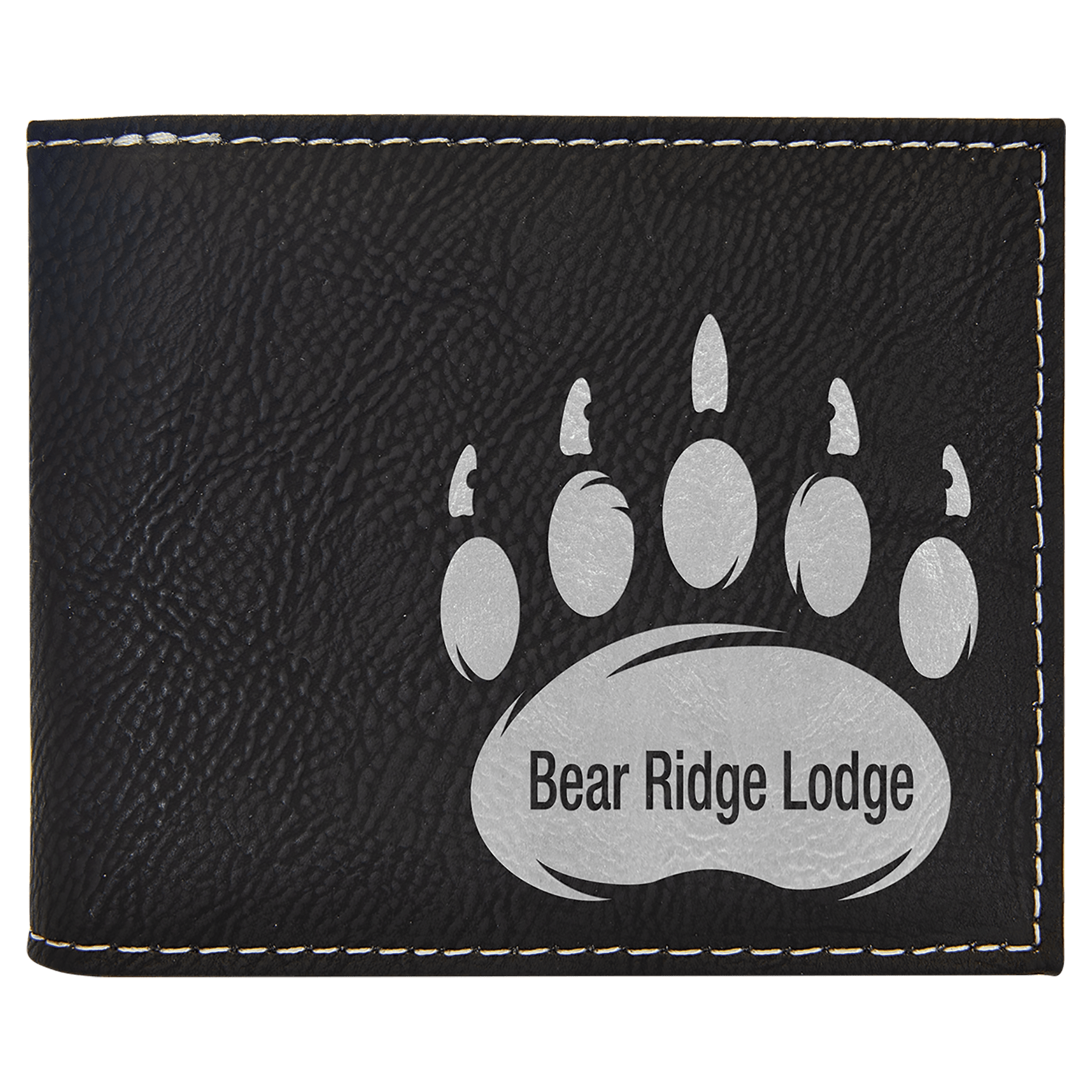 Black/Silver Laserable Leatherette Bi-Fold Wallet w/Flip  ID Display