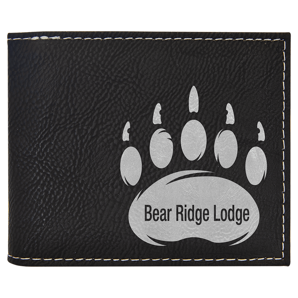 Black/Silver Laserable Leatherette Bi-Fold Wallet w/Flip  ID Display
