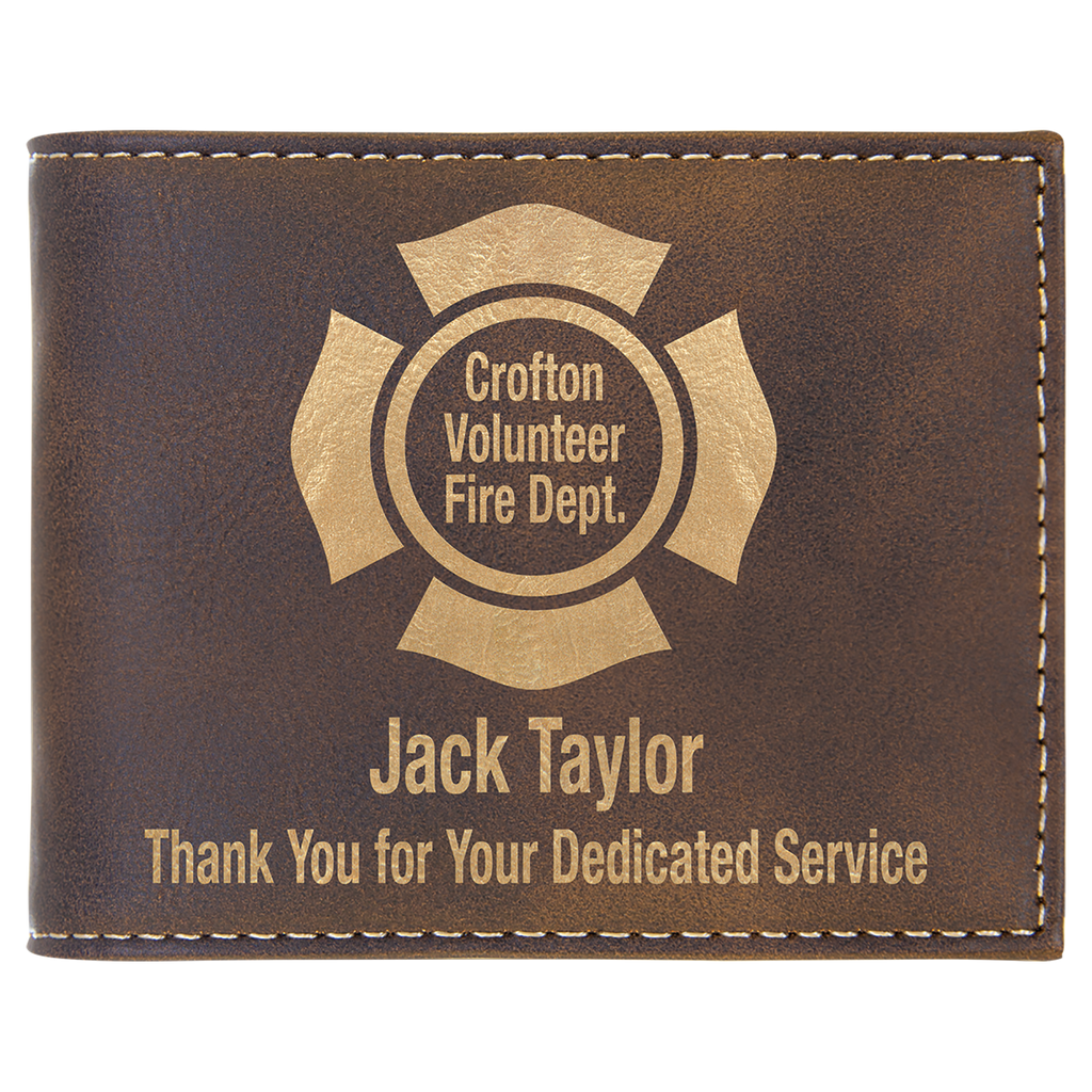 Rustic/Gold Laserable Leatherette Bi-Fold Wallet w/Flip  ID Display