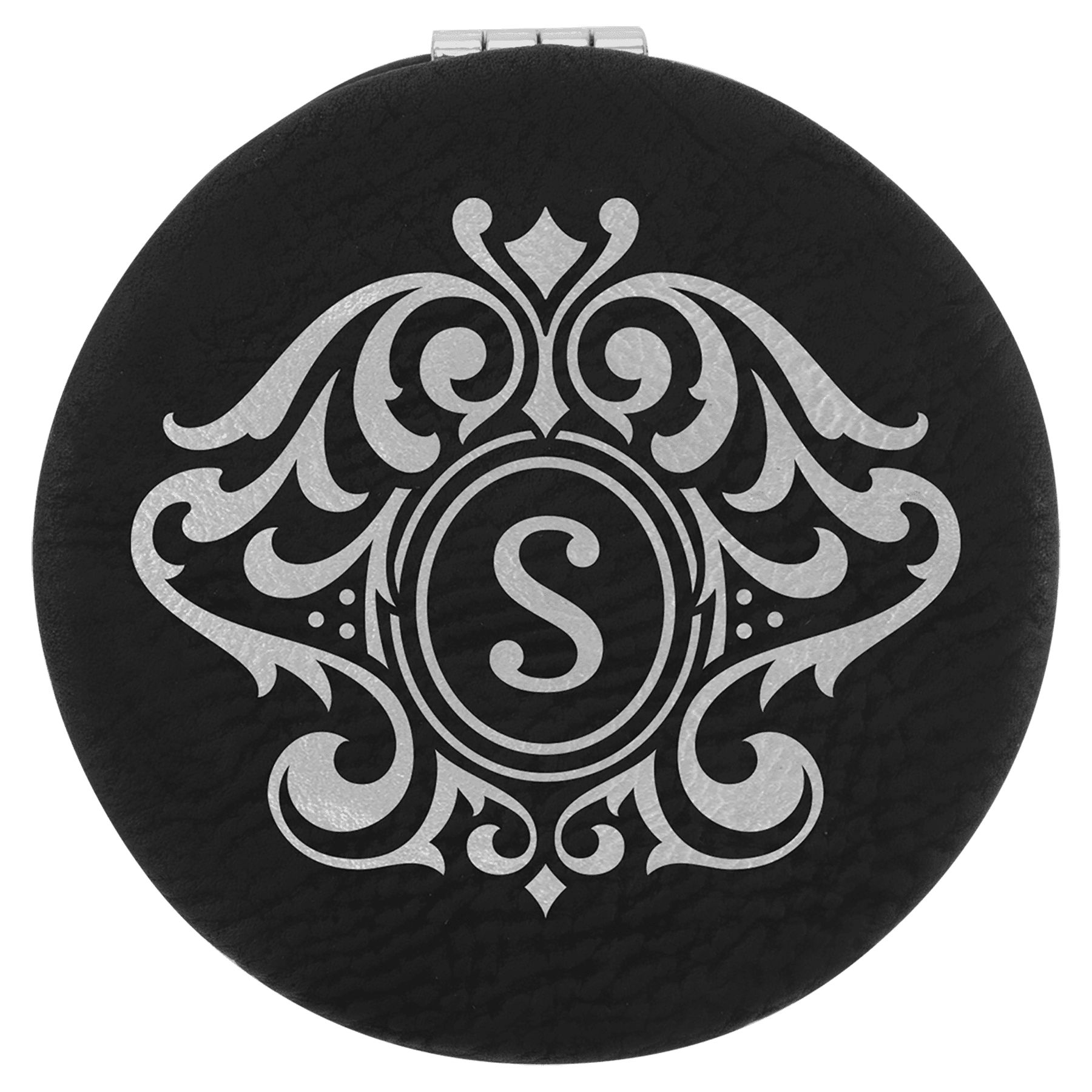 2 1/2"/Silver Laserable Leatherette Compact Mirror