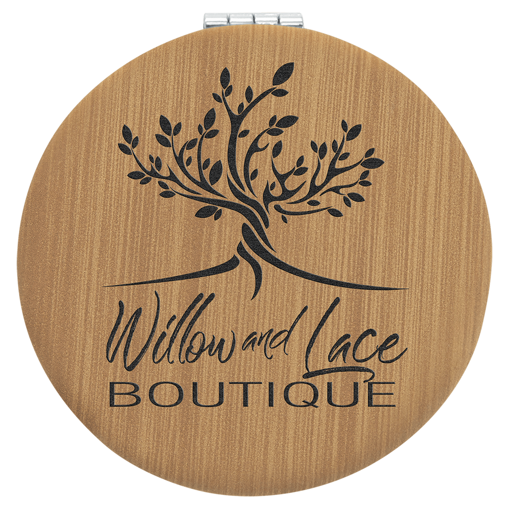 2 1/2" Bamboo Laserable Leatherette Compact Mirror