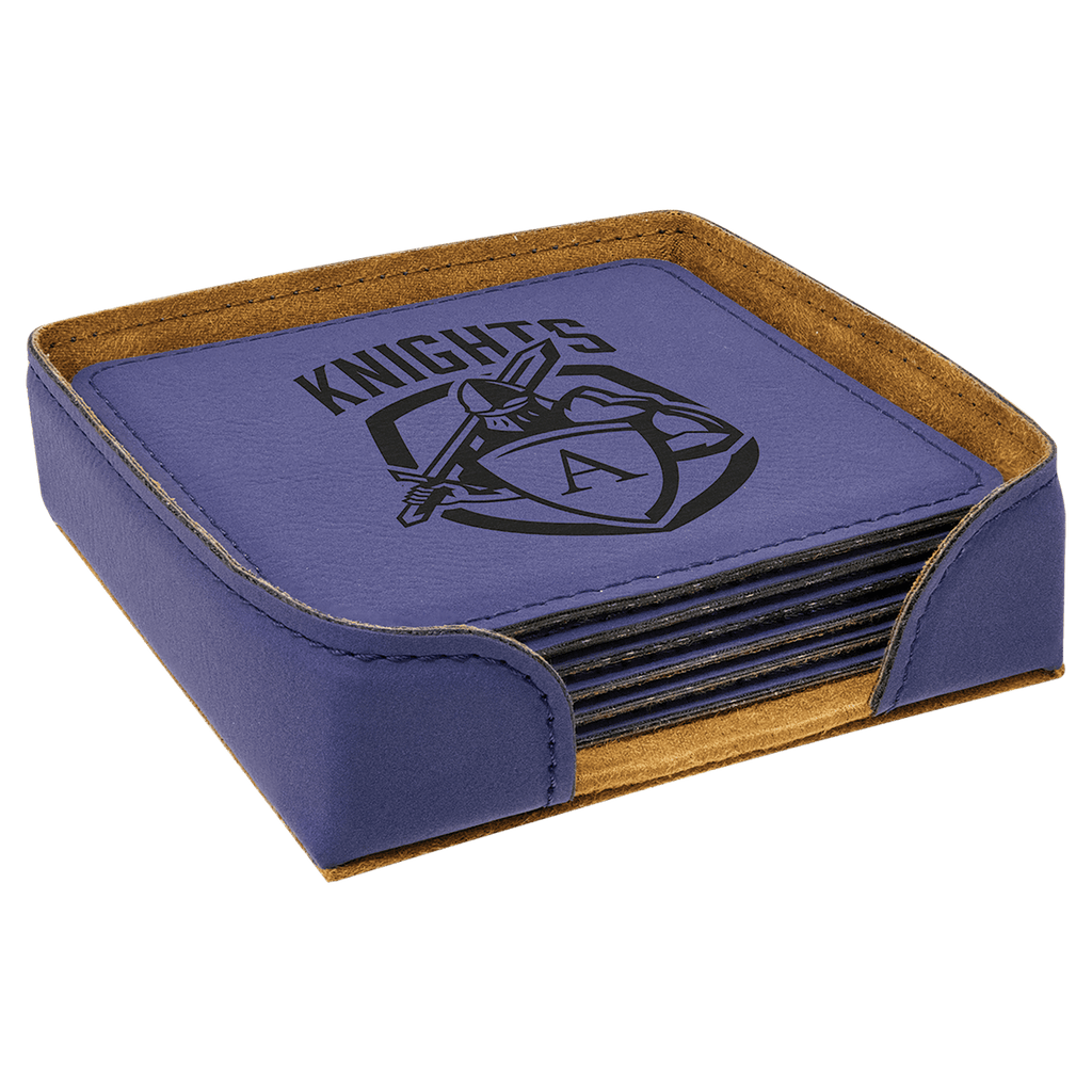 4" x 4" Square Laserable Leatherette 6-Coaster Set