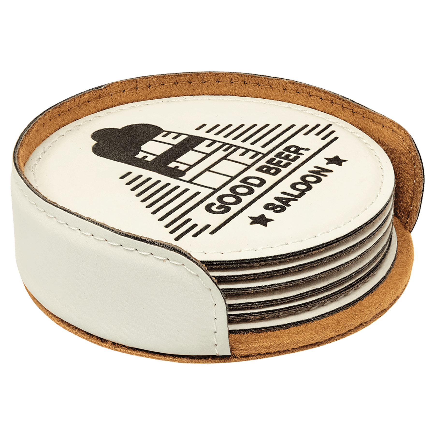 4" Round Laserable Leatherette 6-Coaster Set