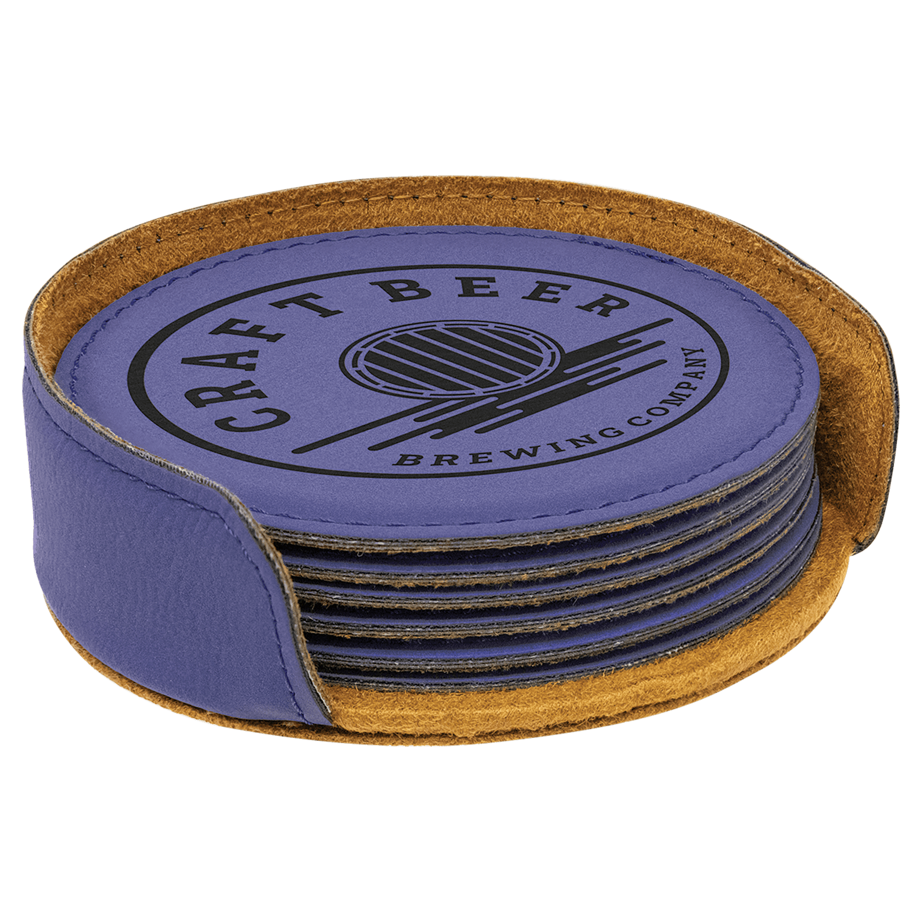 4" Round Laserable Leatherette 6-Coaster Set