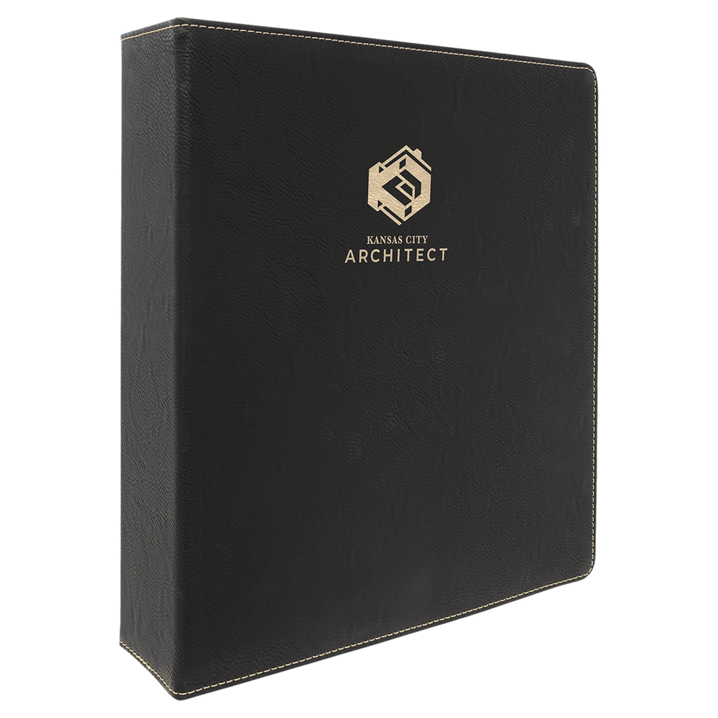 11" x 11 1/2"/Gold Laserable Leatherette 3 Ring Binder with 2" Slant  D Rings