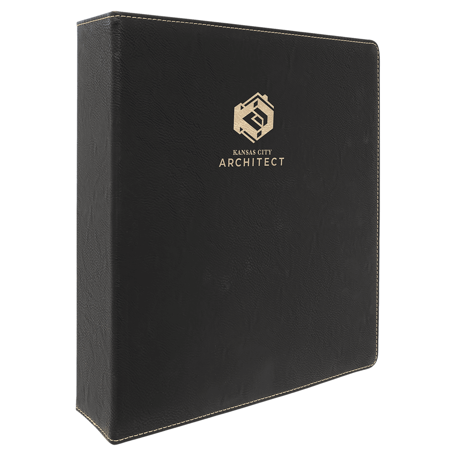 11" x 11 1/2"/Gold Laserable Leatherette 3 Ring Binder with 2" Slant  D Rings
