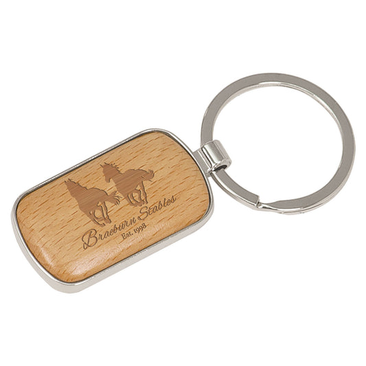1" x 1 3/4"/Wood Laserable Rounded Corner Rectangle Keychain
