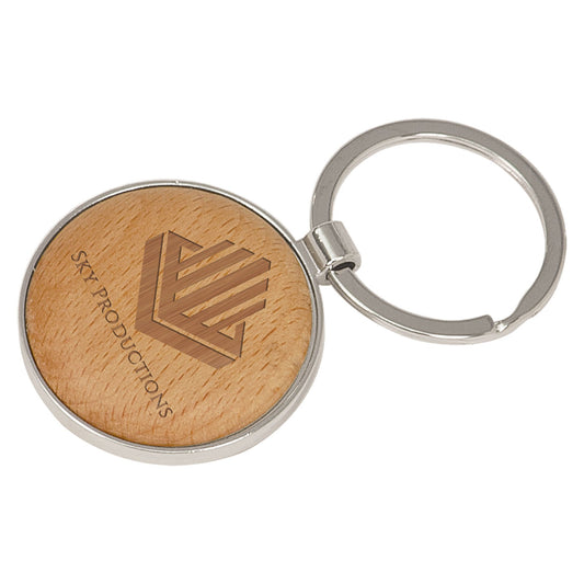 1 5/8"/Wood Laserable Round Keychain