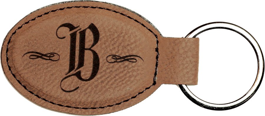 3" x 1 3/4" Dark Laserable Leatherette Oval Keychain