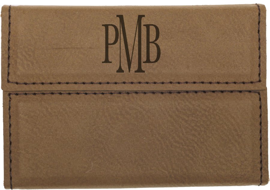 3 3/4" x 2 3/4" Dark Laserable Leatherette Hard Business Card Holder