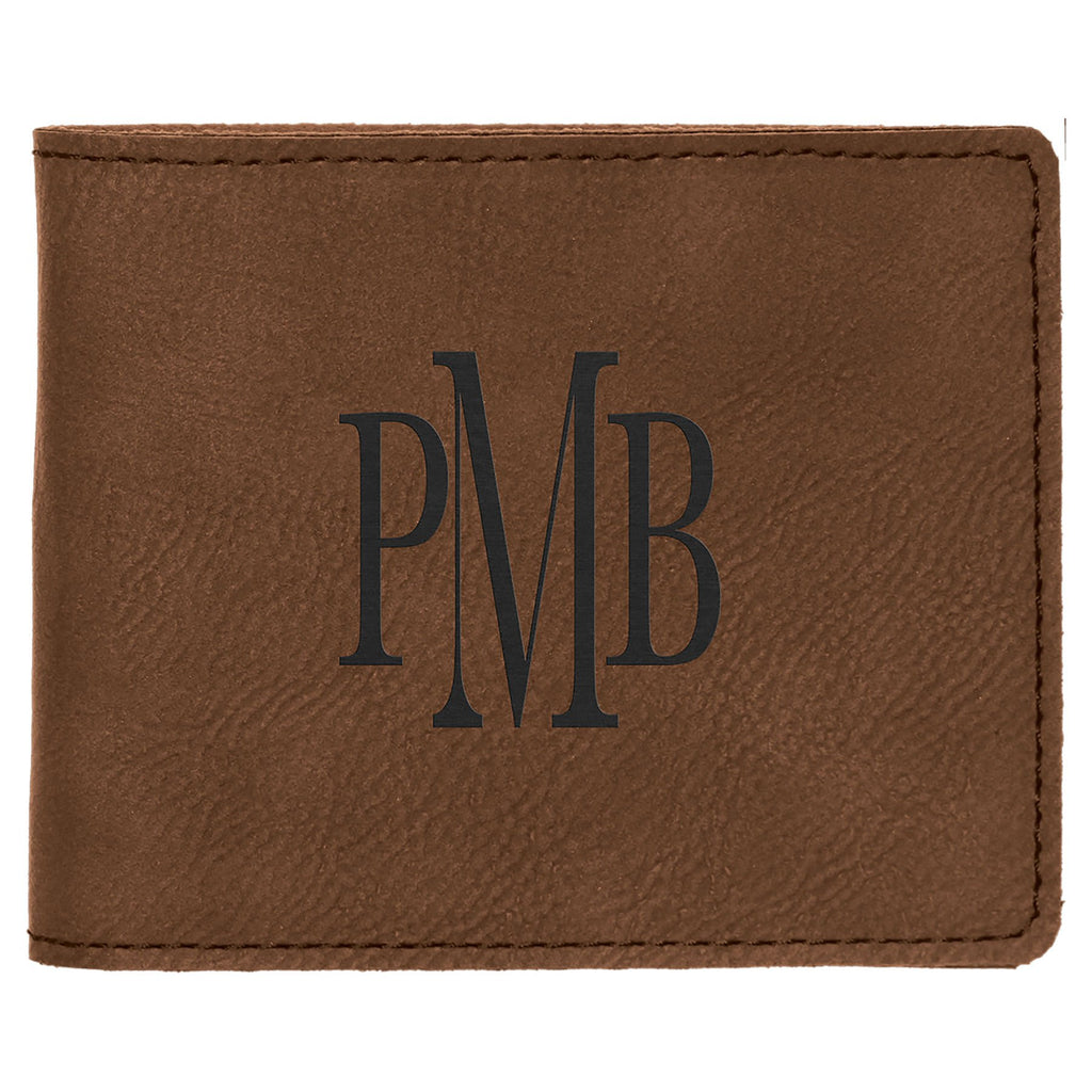 4 1/2" x 3 1/2" Dark Laserable Leatherette Bifold Wallet