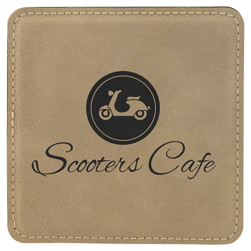 4" x 4" Square Light Laserable Leatherette Coaster