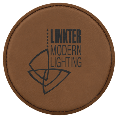 4" Round Dark Laserable Leatherette Coaster