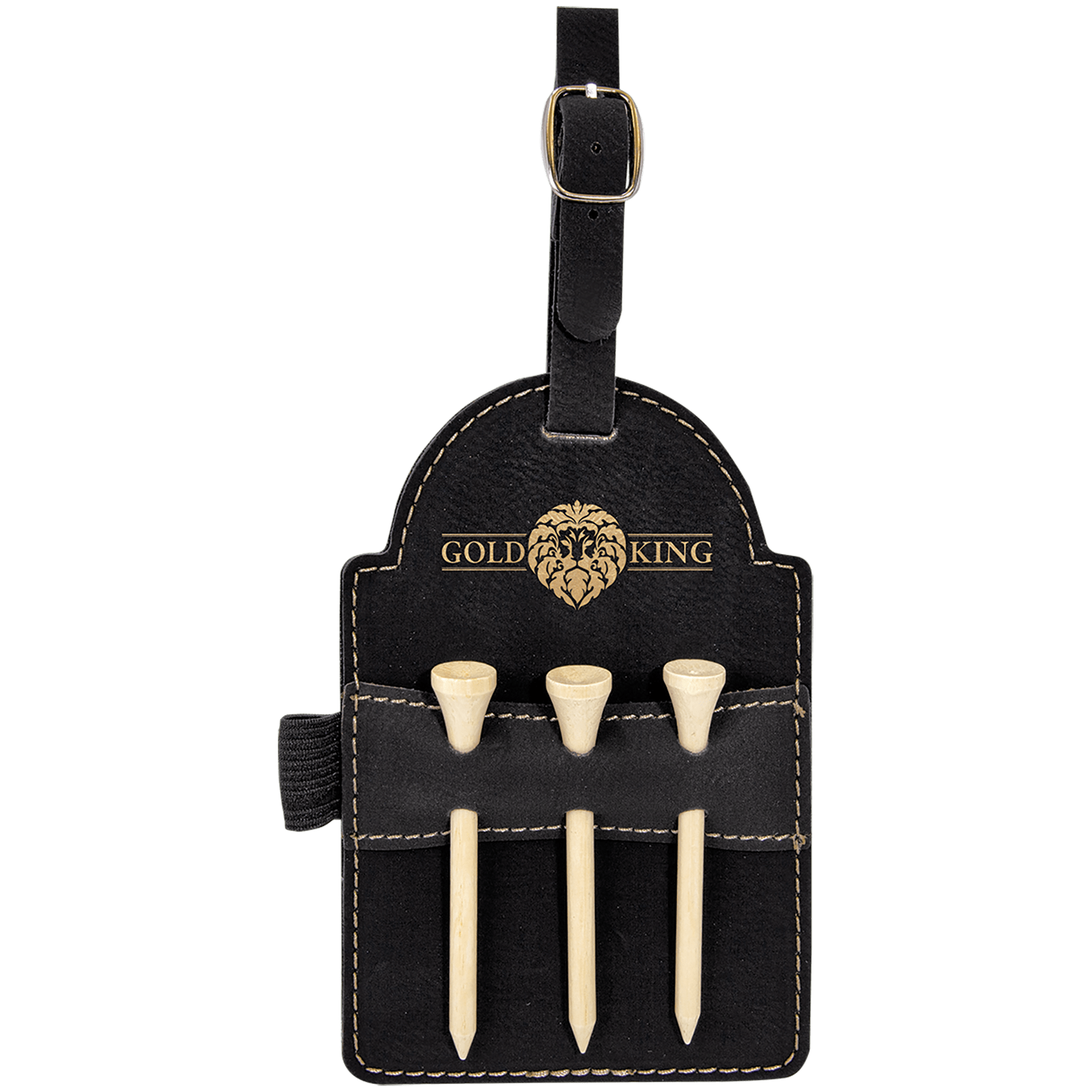 5" x 3 1/4"/Gold  Laserable Leatherette Golf Bag Tag with 3 Wooden Tees