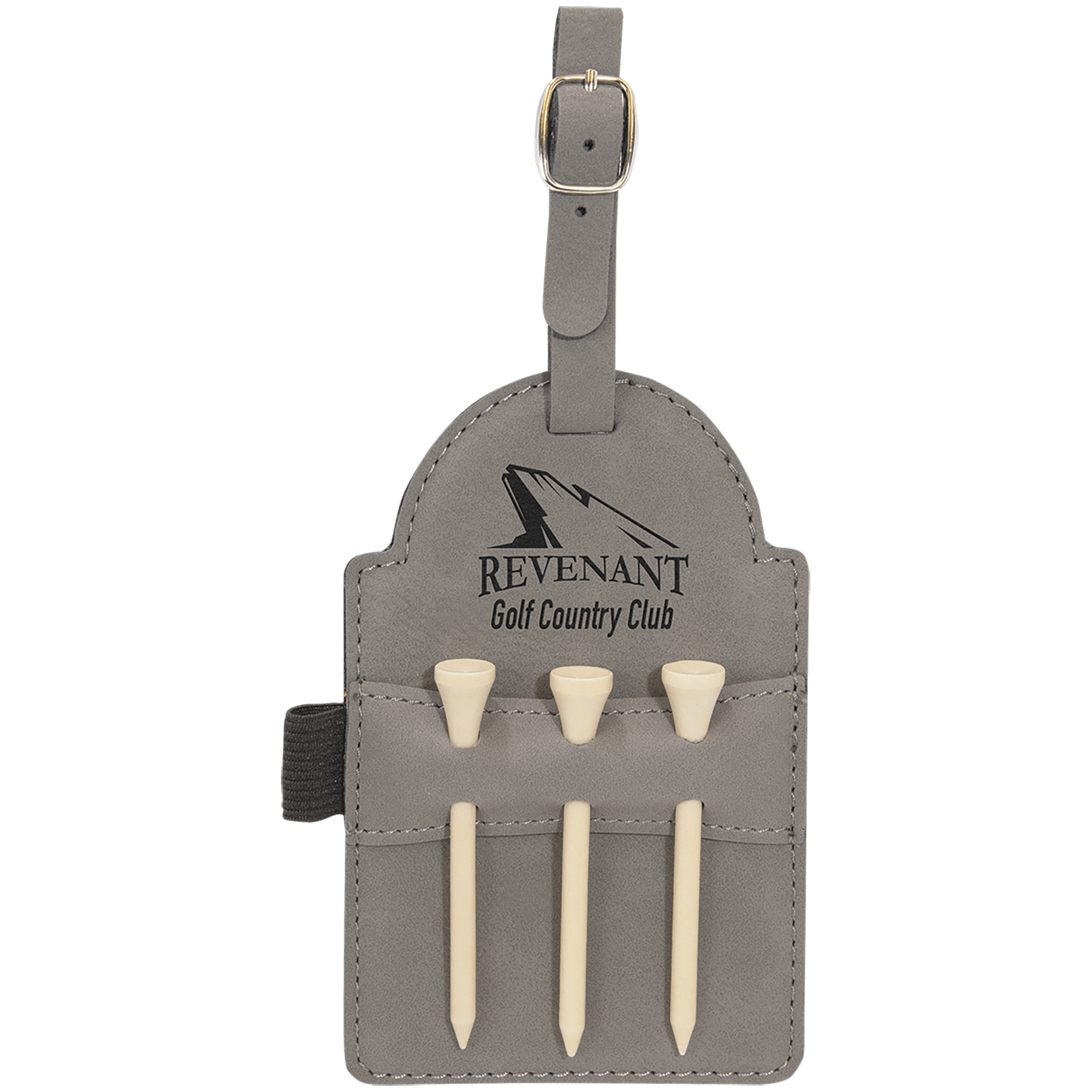 5" x 3 1/4" Laserable Leatherette Golf Bag Tag with 3 Wooden Tees