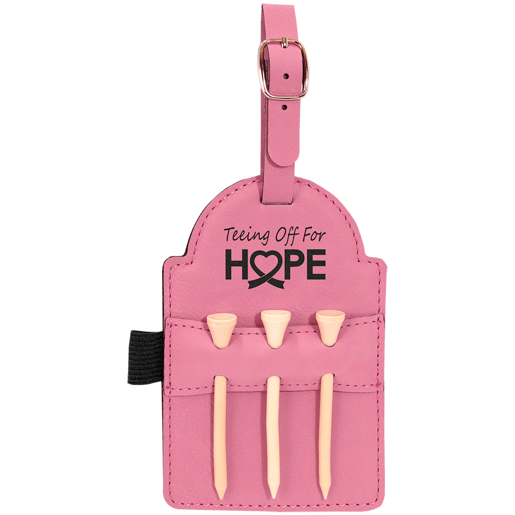 5" x 3 1/4" Laserable Leatherette Golf Bag Tag with 3 Wooden Tees