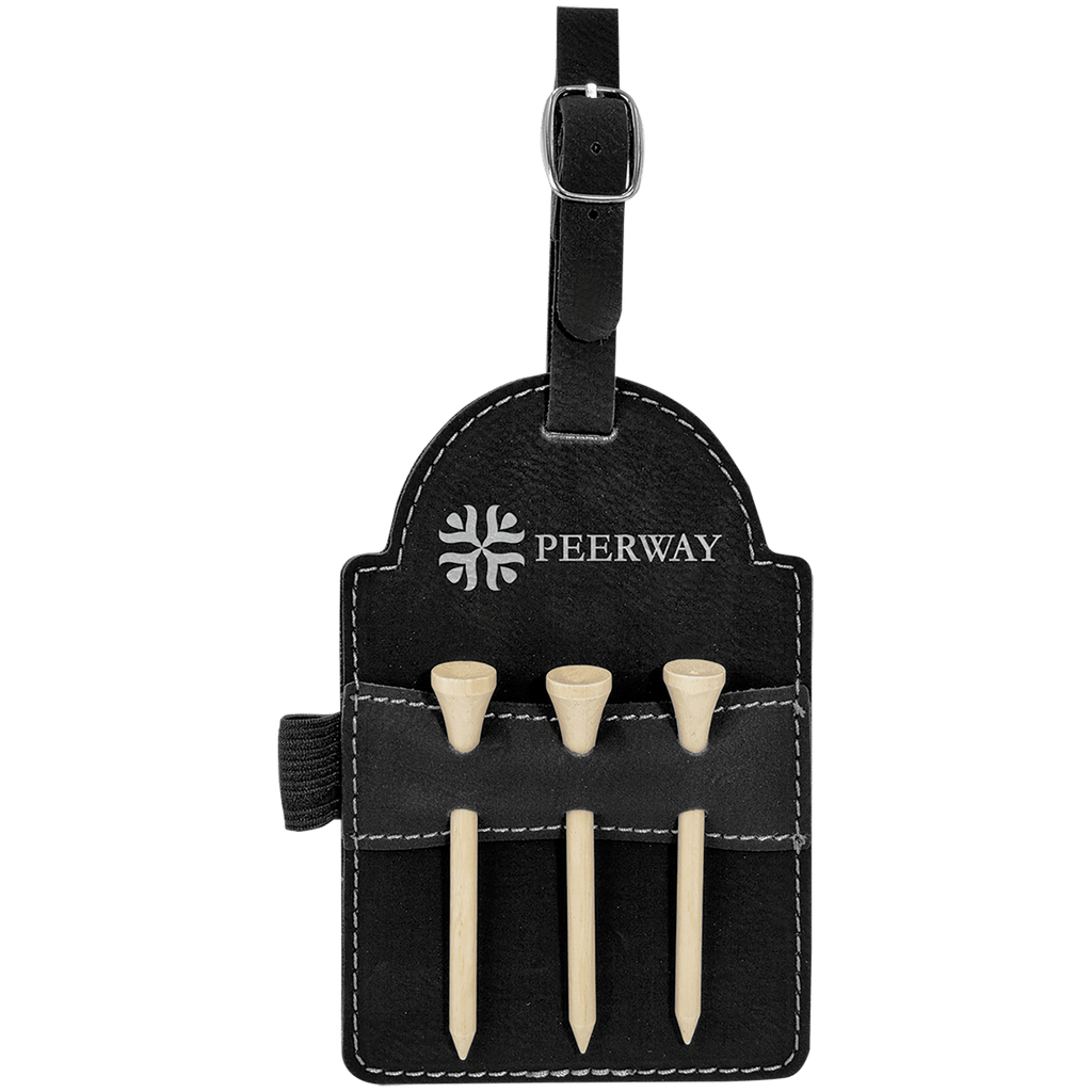 5" x 3 1/4"/Silver Laserable Leatherette Golf Bag Tag with 3 Wooden Tees