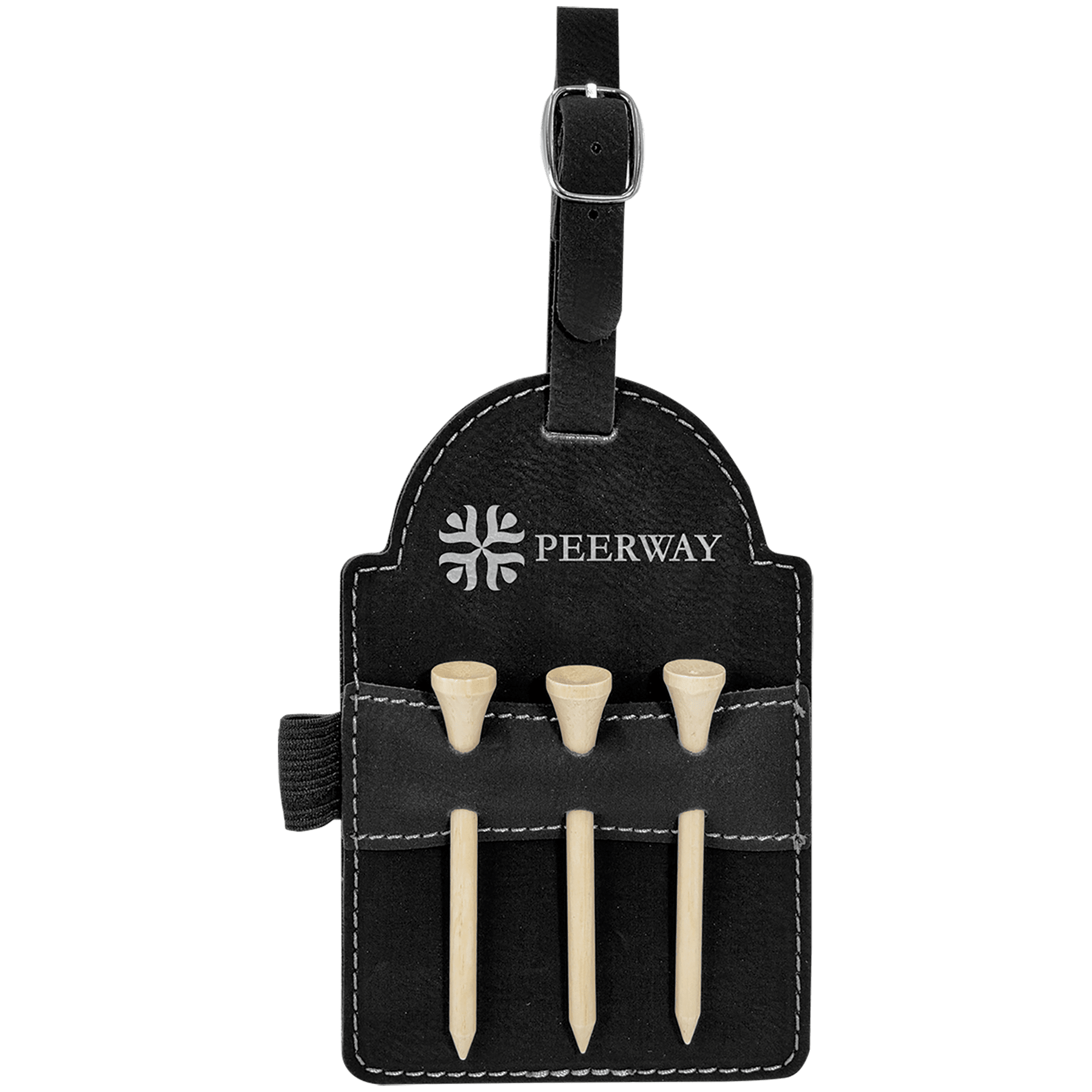 5" x 3 1/4"/Silver Laserable Leatherette Golf Bag Tag with 3 Wooden Tees