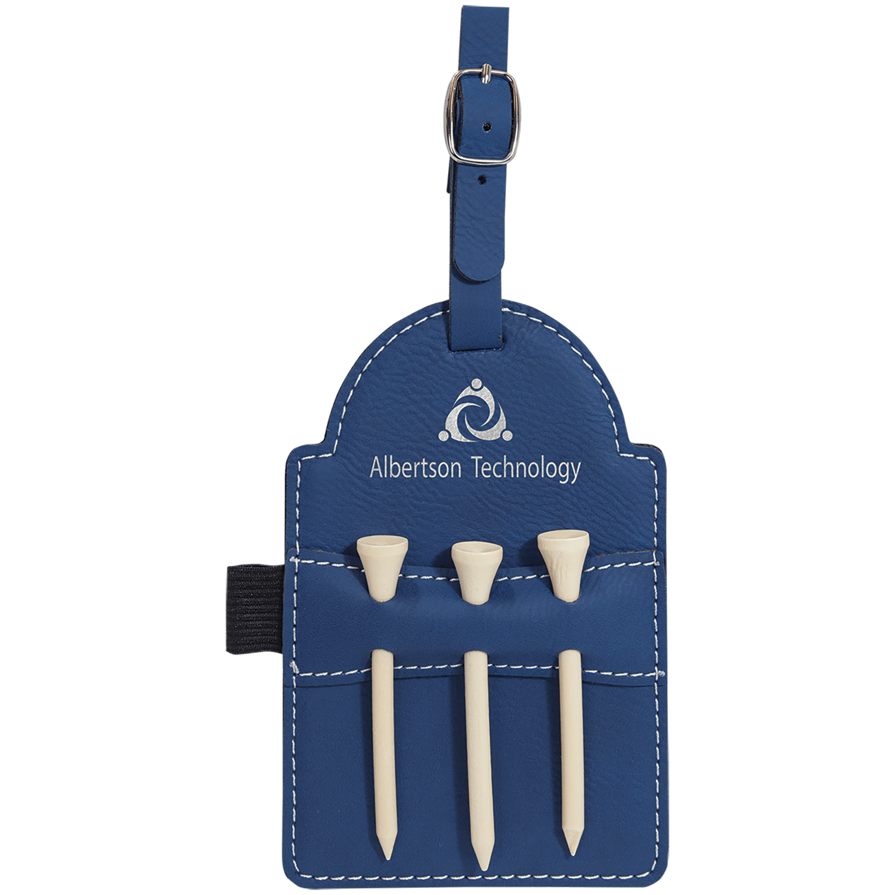 5" x 3 1/4"/Silver Laserable Leatherette Golf Bag Tag with 3 Wooden Tees