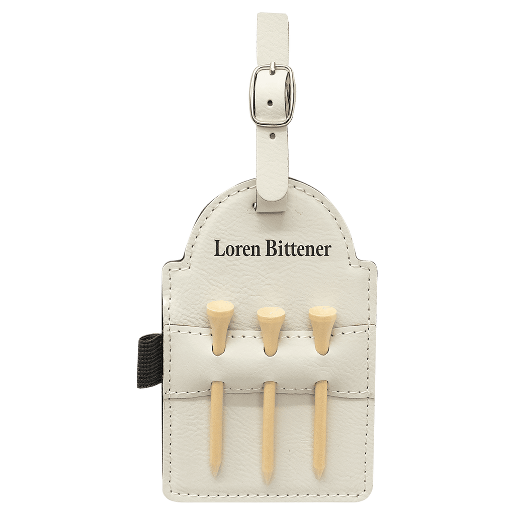5" x 3 1/4" Laserable Leatherette Golf Bag Tag with 3 Wooden Tees