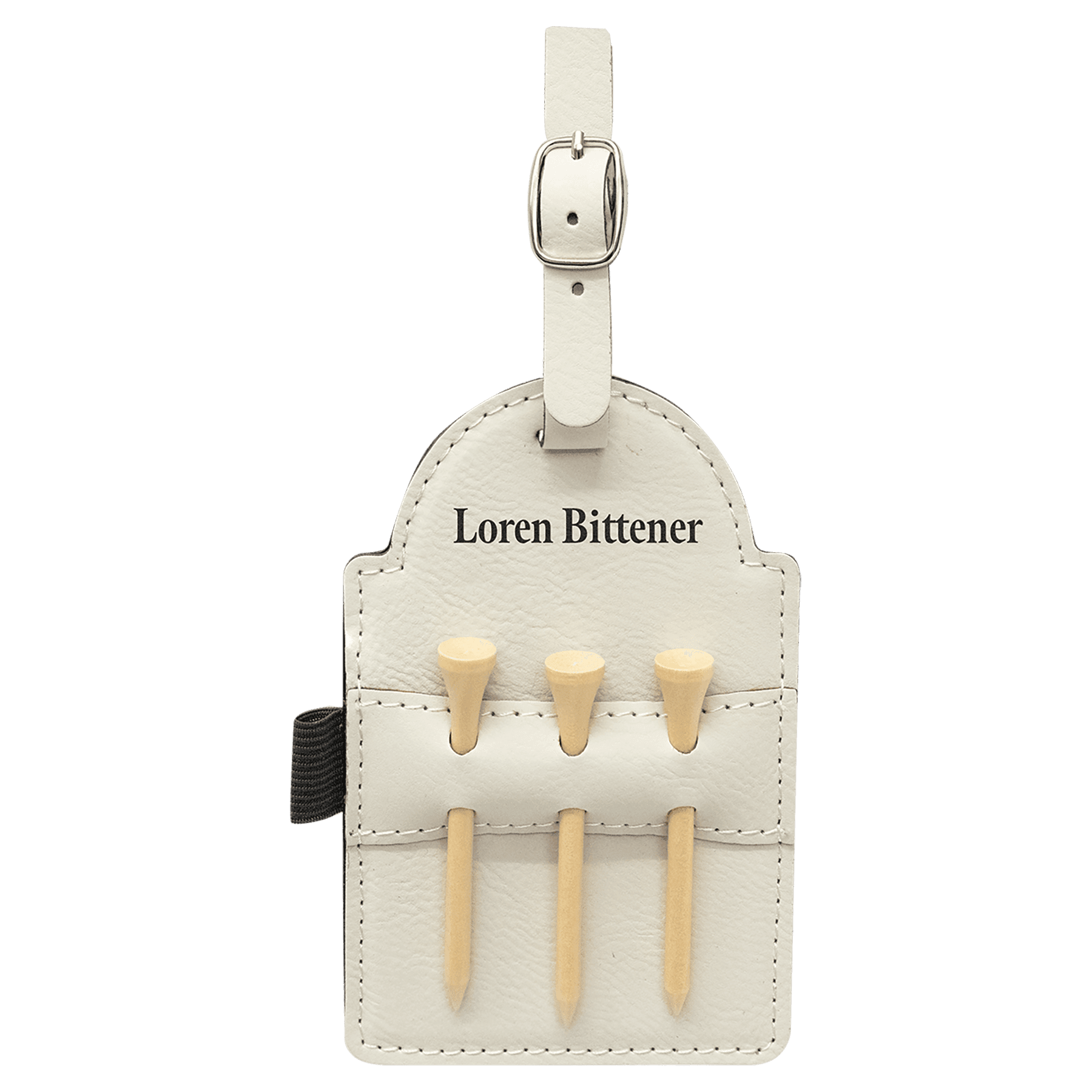 5" x 3 1/4" Laserable Leatherette Golf Bag Tag with 3 Wooden Tees