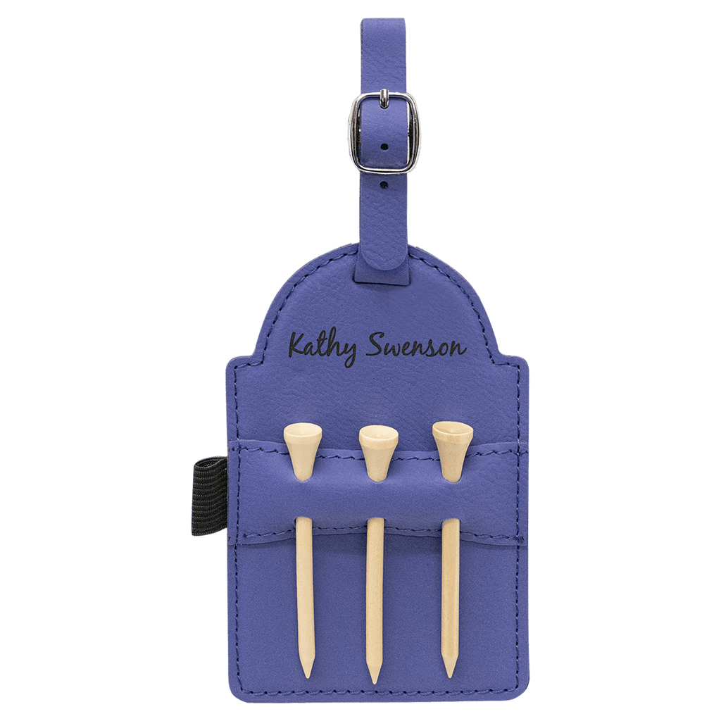 5" x 3 1/4" Laserable Leatherette Golf Bag Tag with 3 Wooden Tees